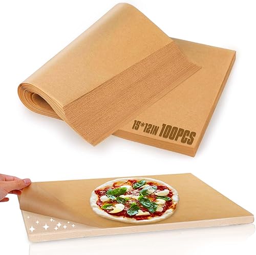 AIERSA Hojas de papel pergamino para horno, 100 piezas antiadherentes para parrilla, papel para hornear de piedra de pizza rectangular, mantiene la
