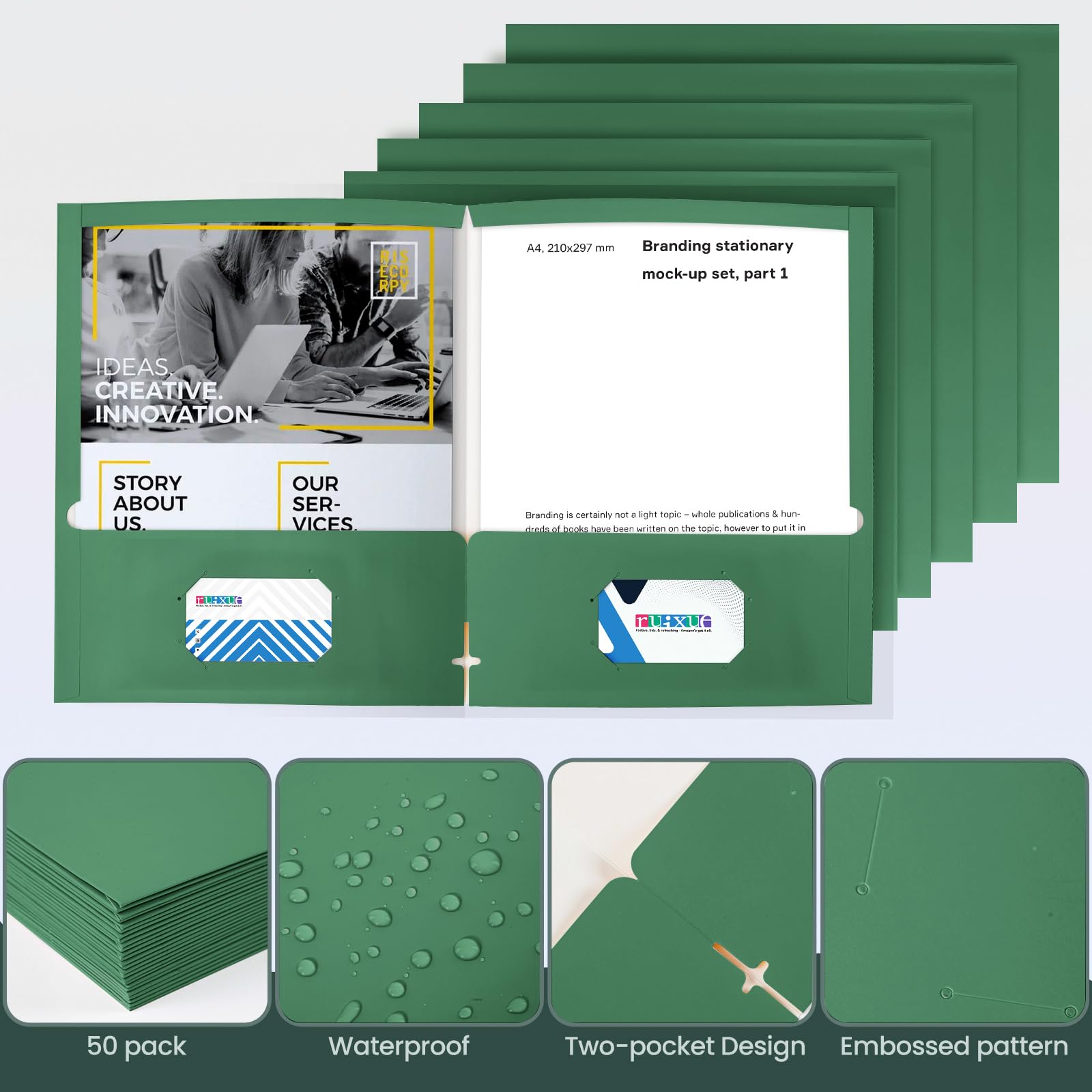 Lot de 100 dossiers verts à deux poches pour documents de format lettre, dossiers papier durables pour l'école, le bureau, les entreprises (vert foncé)