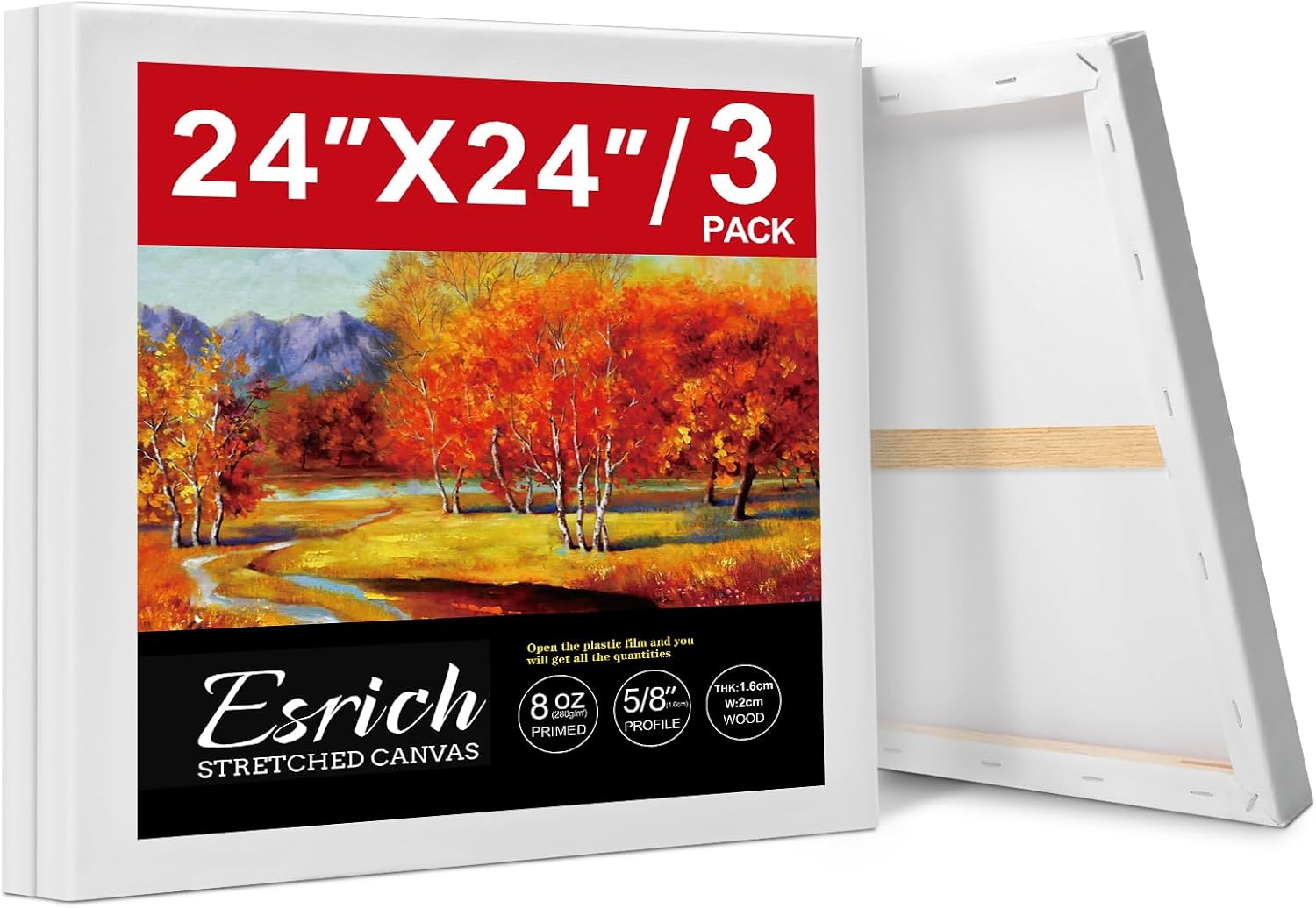 3 Pack 24x24 Stretched Canvas for Painting, Large Primed Blank Art Canvases
