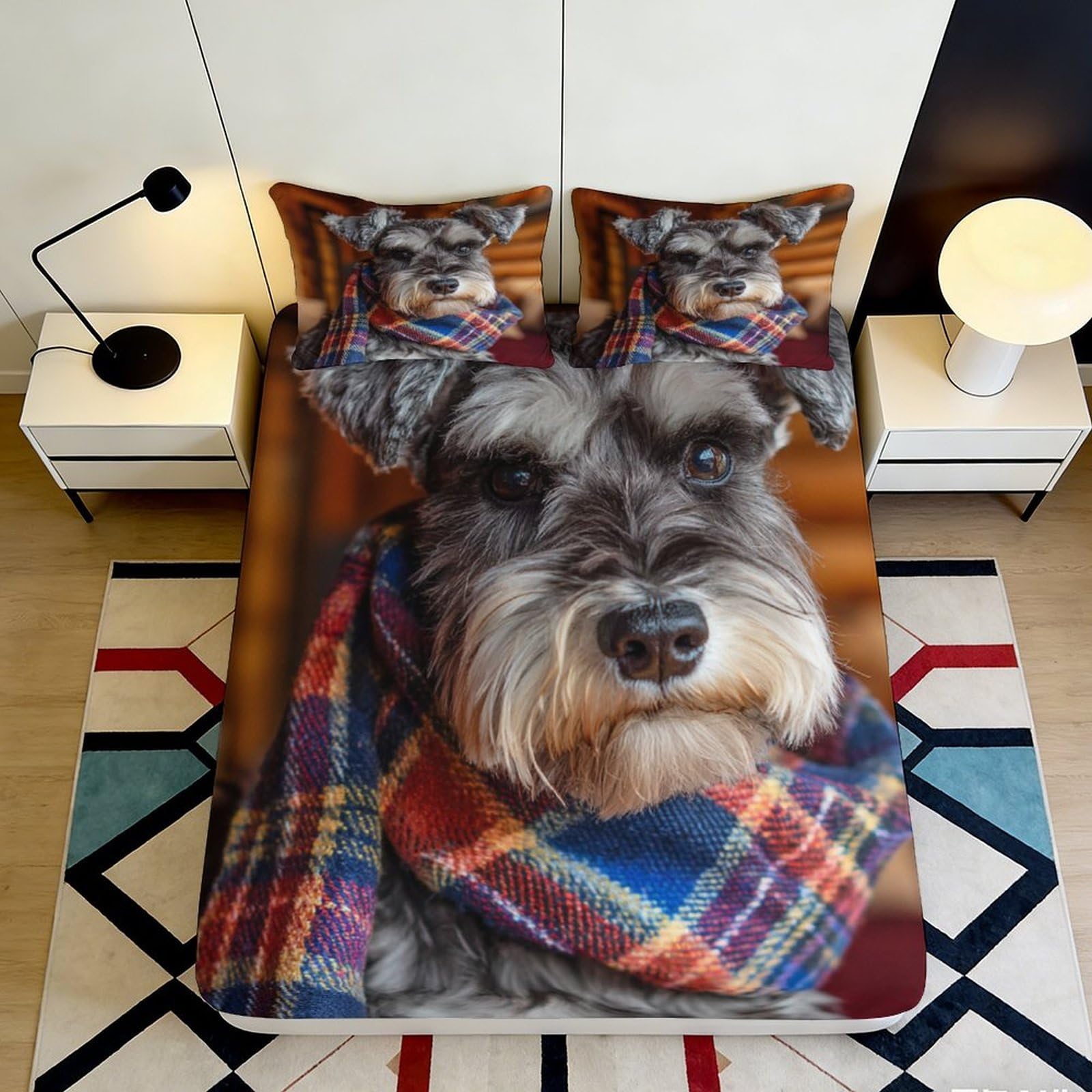 Pnayamiorkfel Style-1 3D Printed Schnauzer Portrait Fitted Sheet Microfiber Soft Dog Pattern Mattress Cover For Bedroom Dorm Decor 90X200x25cm