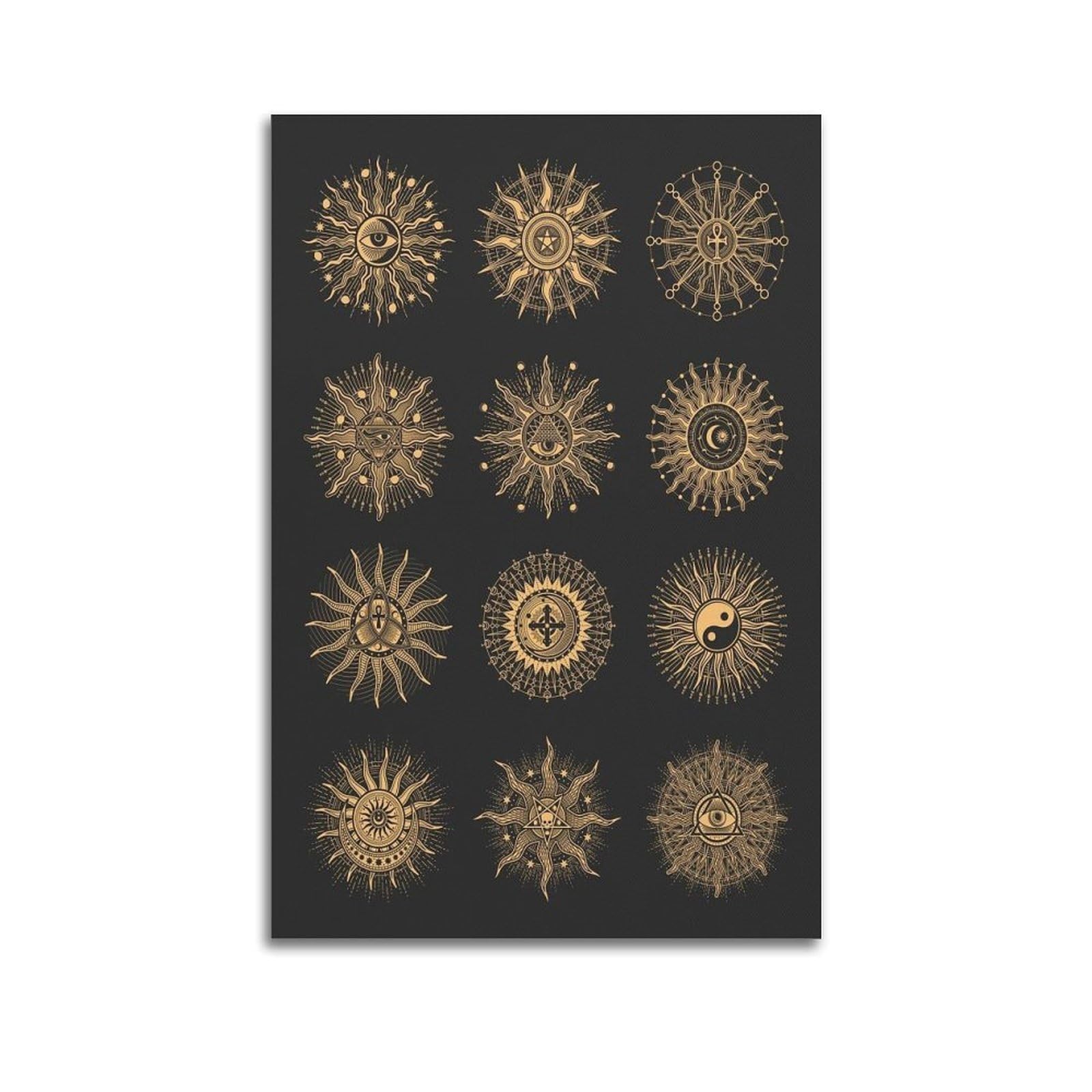XKUGA Solar Symbol Mystic Sunburst Poster Celestial Pattern Modern Decorative Canvas Prints - Ideal Wall Art for Family, Man Cave, Game Room, Boys & Girls Bedroom 20x30inch(50x75cm)