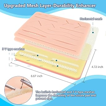 Advanced Suture Practice KIt New Generation(32 Pcs) Includes Arch-Shaped and Pre-Cut Wounds Pads, Tool Kit with Variety of Suture Threads for Medical Students Educational Demonstration