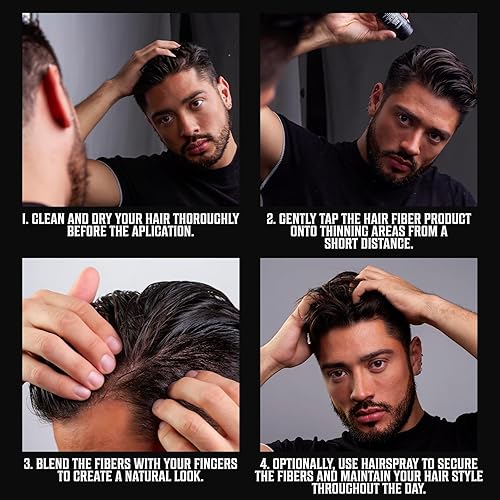 Miniatura 6 de Viking Revolution Fibras de cabello negro para cabello adelgazante para hombres, fibra gruesa para cubrir puntos calvos, fibras de construcción del
