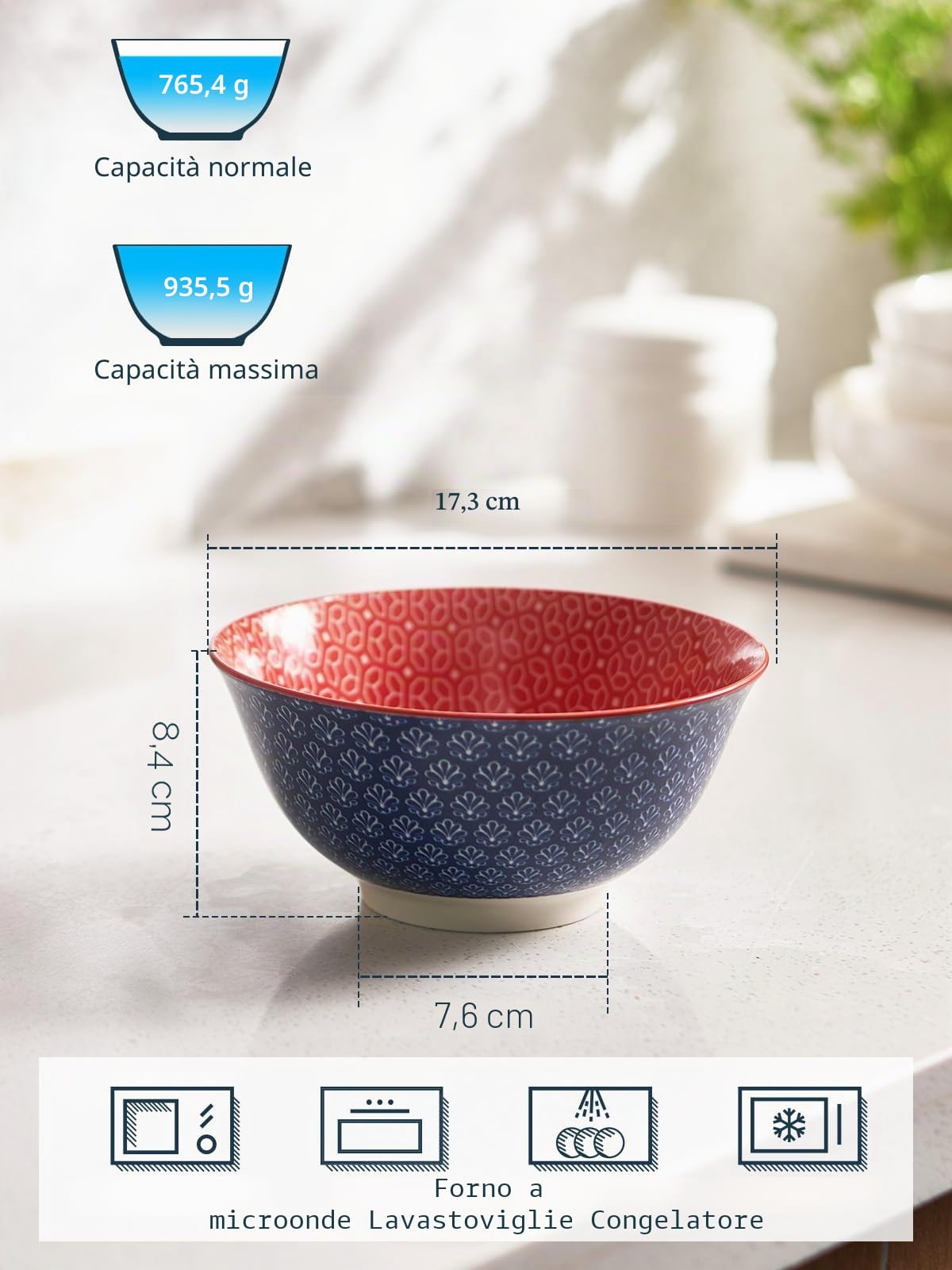 DOWAN Ciotole da dessert in ceramica, 945 ml, colori vivaci, per il giorno del Ringraziamento e Natale, grande set di ciotole per pasta, insalata, gelato e farina d'avena, set da 6
