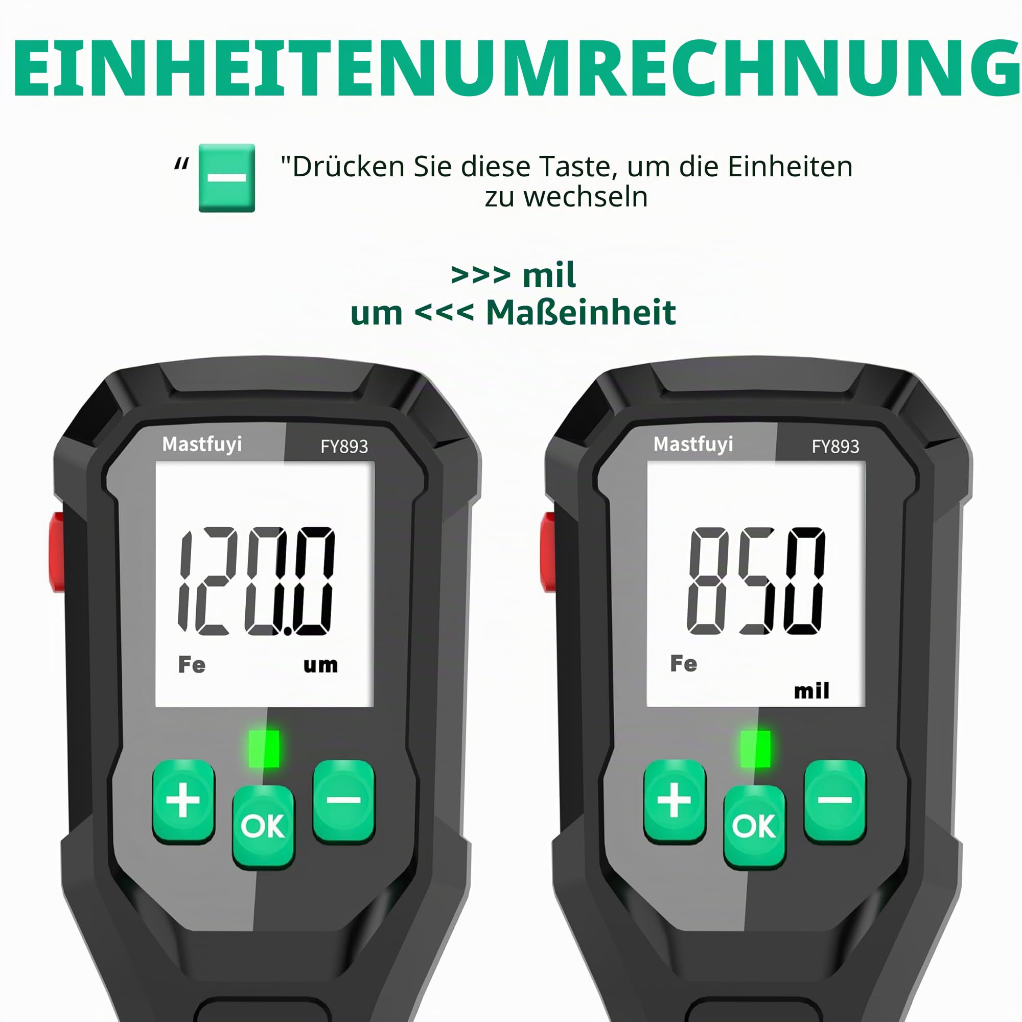 Lackschichtdickenmessgerät, Lackdickenmessgerät, Digital Car Coating Depth Gauge Tester mit Resol 0.1mil, Tragbares Lackdickenmessgerät für Gebrauchtwagenkäufer Autoaufbereiter, F/NF Messung, Auto-Aus