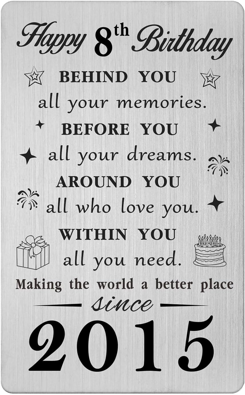 Gezxin 8th Birthday Card for Girl Boy- Happy 8th Birthday Gifts- Sweet 8 Year Yr Old Birthday Presents for Her Him- Personalised 2015 Bday Keepsake for Women Men Teen Girls Boys Teenager