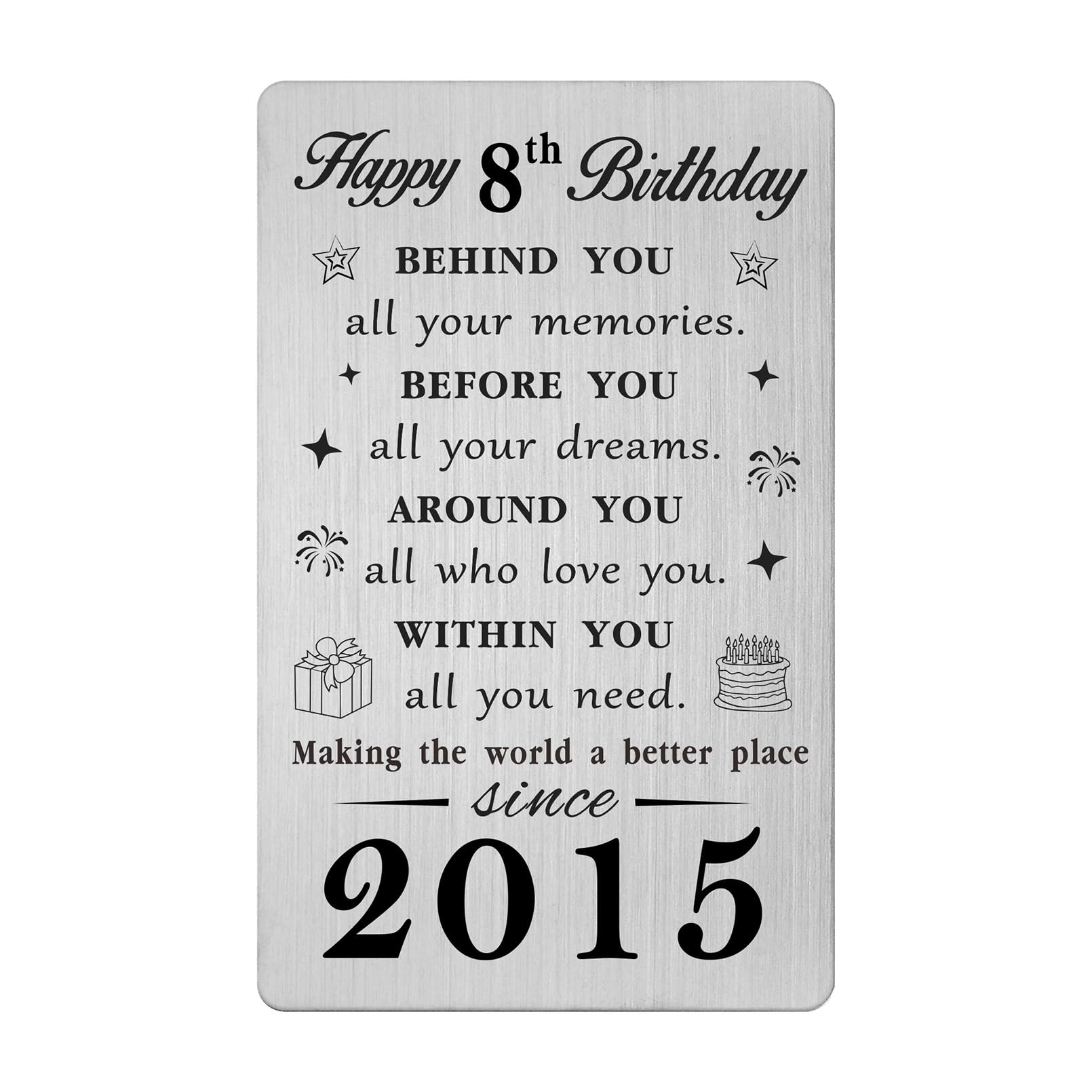 Gezxin 8th Birthday Card for Girl Boy- Happy 8th Birthday Gifts- Sweet 8 Year Yr Old Birthday Presents for Her Him- Personalised 2015 Bday Keepsake for Women Men Teen Girls Boys Teenager