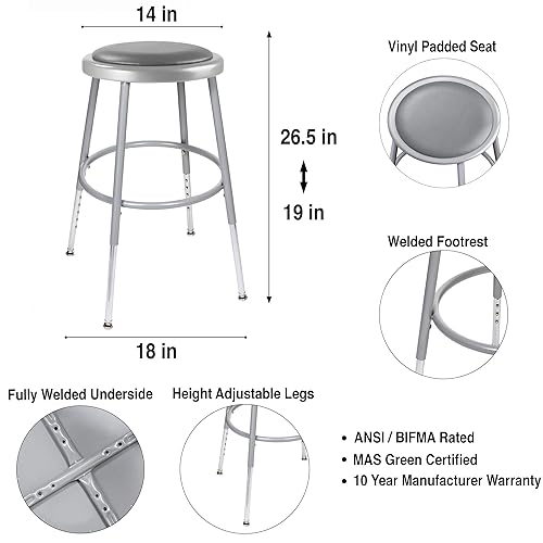 Miniatura 5 de OEF Furnishings Taburete acolchado de vinilo gris de altura ajustable, 18-27 pulgadas de alto OEF6418H2 (paquete de 2)