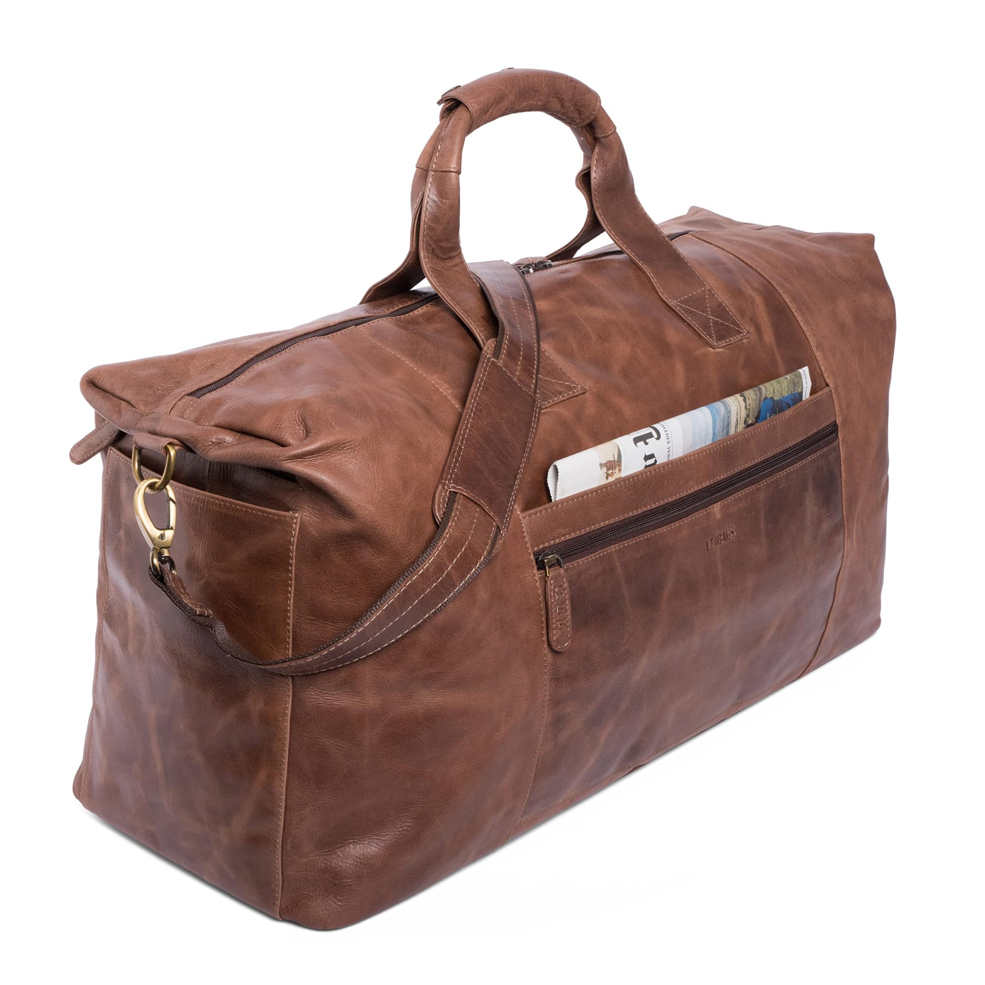 LEABAGS Leder Weekender Damen & Herren I Echtleder Premium Reisetasche I 55 l Sporttasche I Duffle Travel Gym Bag I Sporttasche I Trainingstasche I Tasche Flugzeug I groß