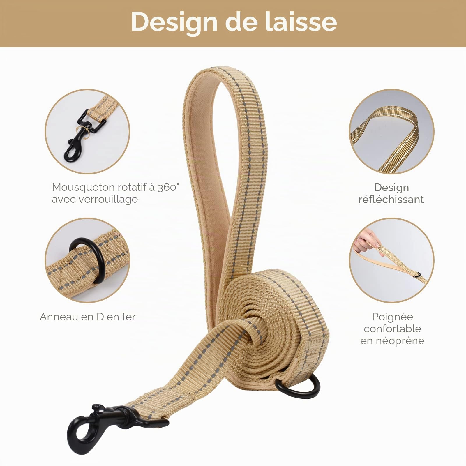 BELLA & PAL Harnais Anti-Traction pour Petit Chien et Chiot avec Laisse, Ajustable Sans Étranglement, Maille Aérée, Bande Réfléchissante, Kaki, Taille S