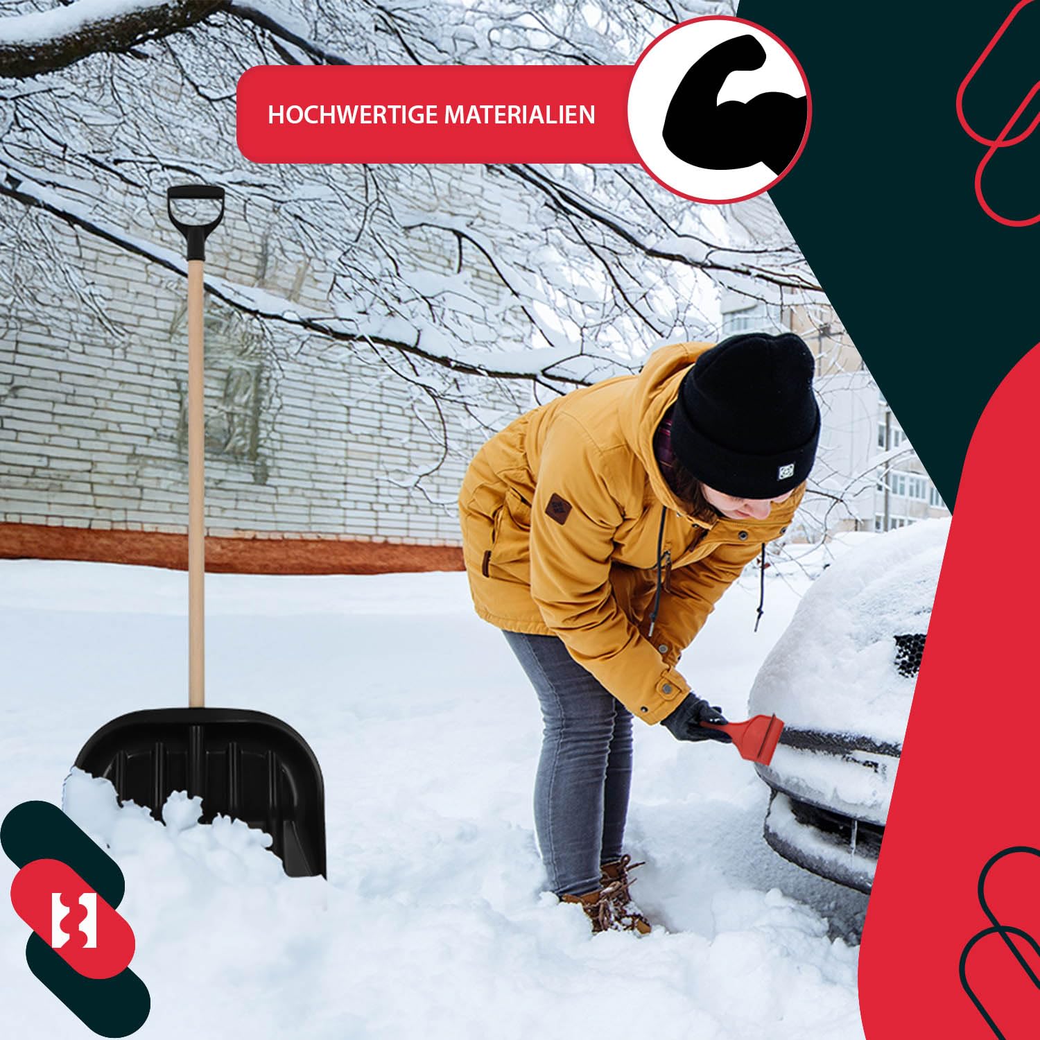 KOTARBAU® Juego de 2 palas de nieve para coche de 47 cm con mango de madera de 137 cm + raspador de hielo para coche, para quitar la nieve, rascador de parabrisas para coche con borde de goma — view 8