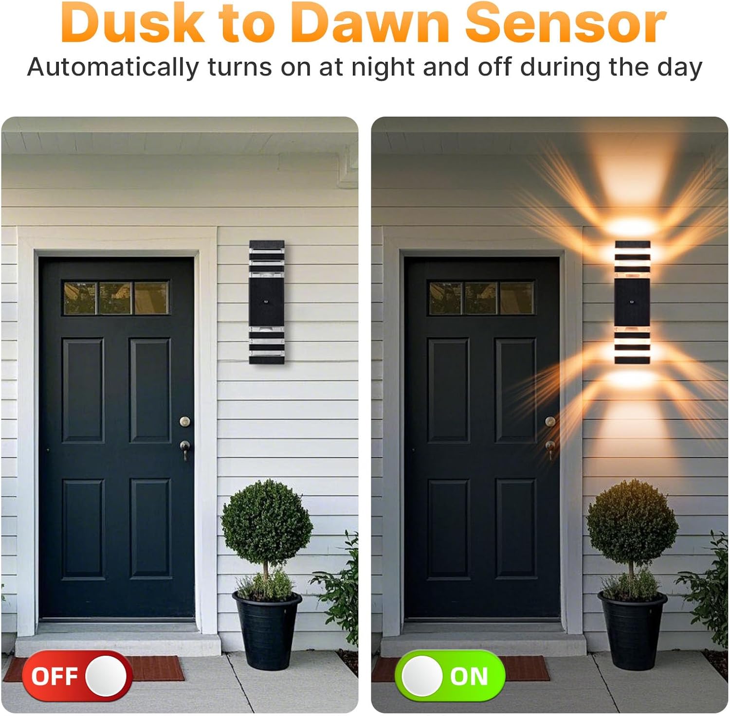 4 Pack Dusk to Dawn Outdoor Wall Lights, Modern Black Exterior Wall Sconce, Waterproof Aluminum Up and Down Outdoor Porch Lights, Square Outside Wall Lights for Porch Patio Garage
