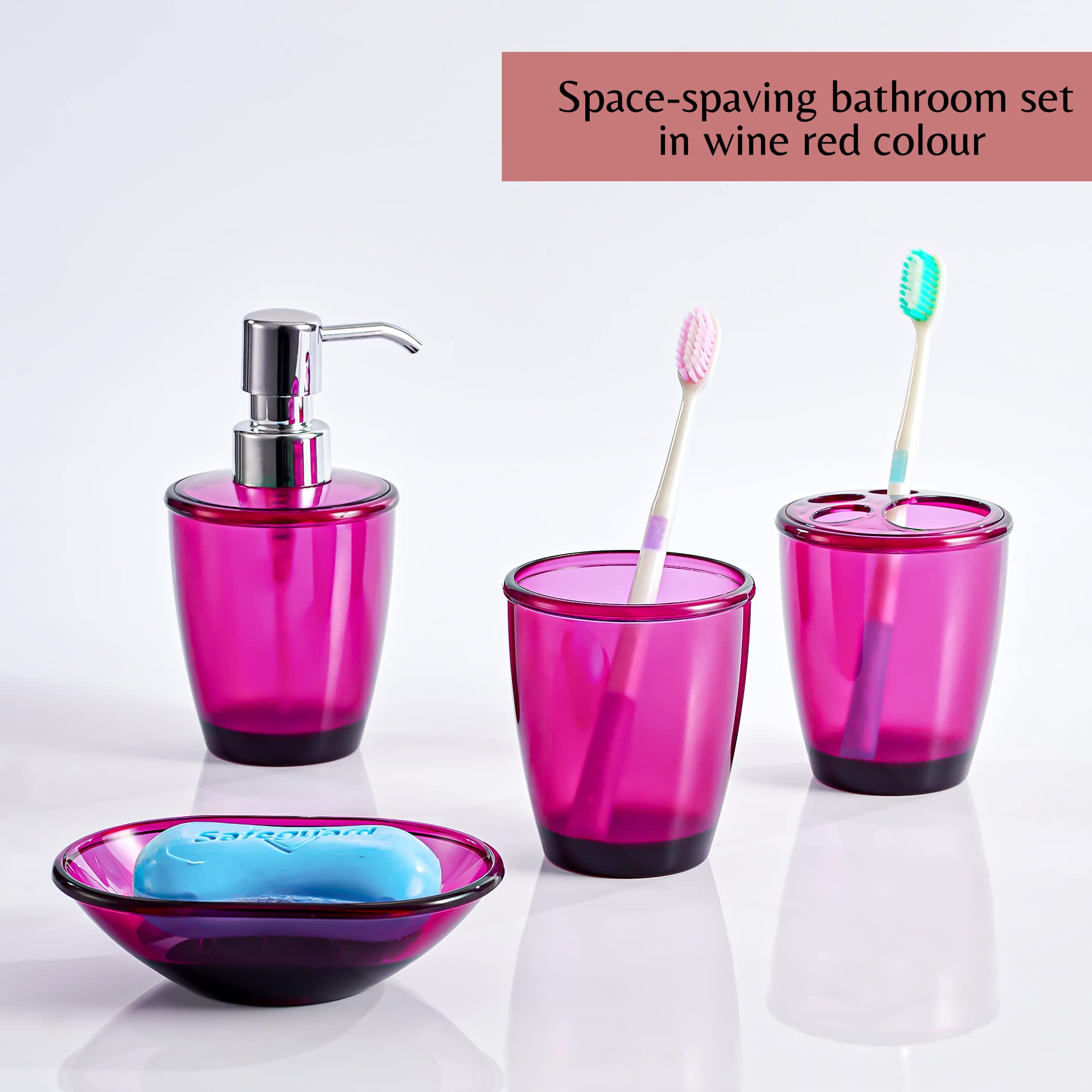 Novel Solutions Modern Wine Red Acrylic Bathroom Accessories 4Piece Set -Soap Dispenser, Toothbrush Holder, Tumbler and Soap Dish - Image 3