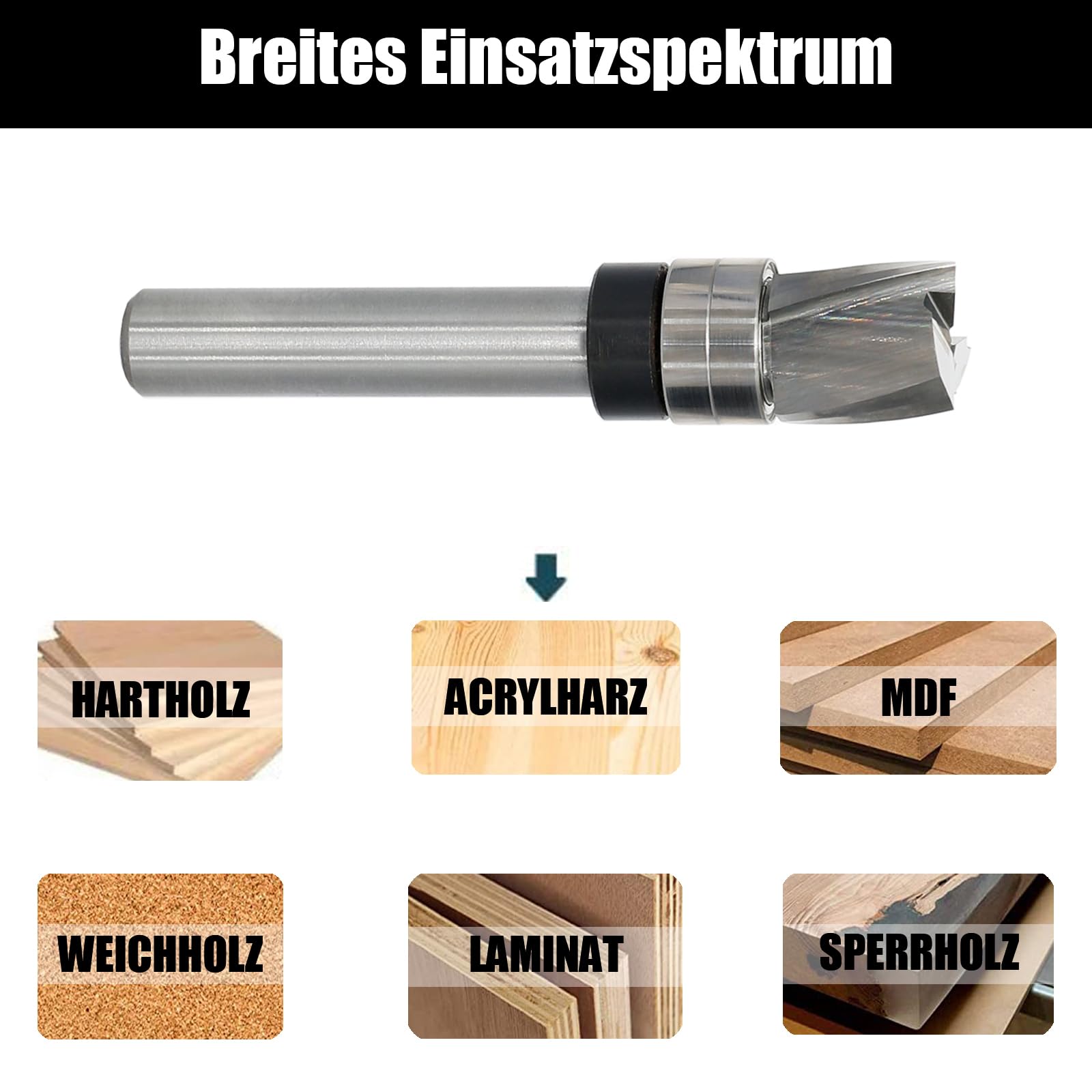 Fresa de enrasado en espiral de 8 mm, corte en espiral para fresadora superior, diámetro de corte de 12 mm, longitud de corte de 12,7 mm, ranura en espiral, rodamiento de bolas inferior para