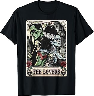 The Monster Frankenstein and Bride The Lovers Tarot Card T-Shirt