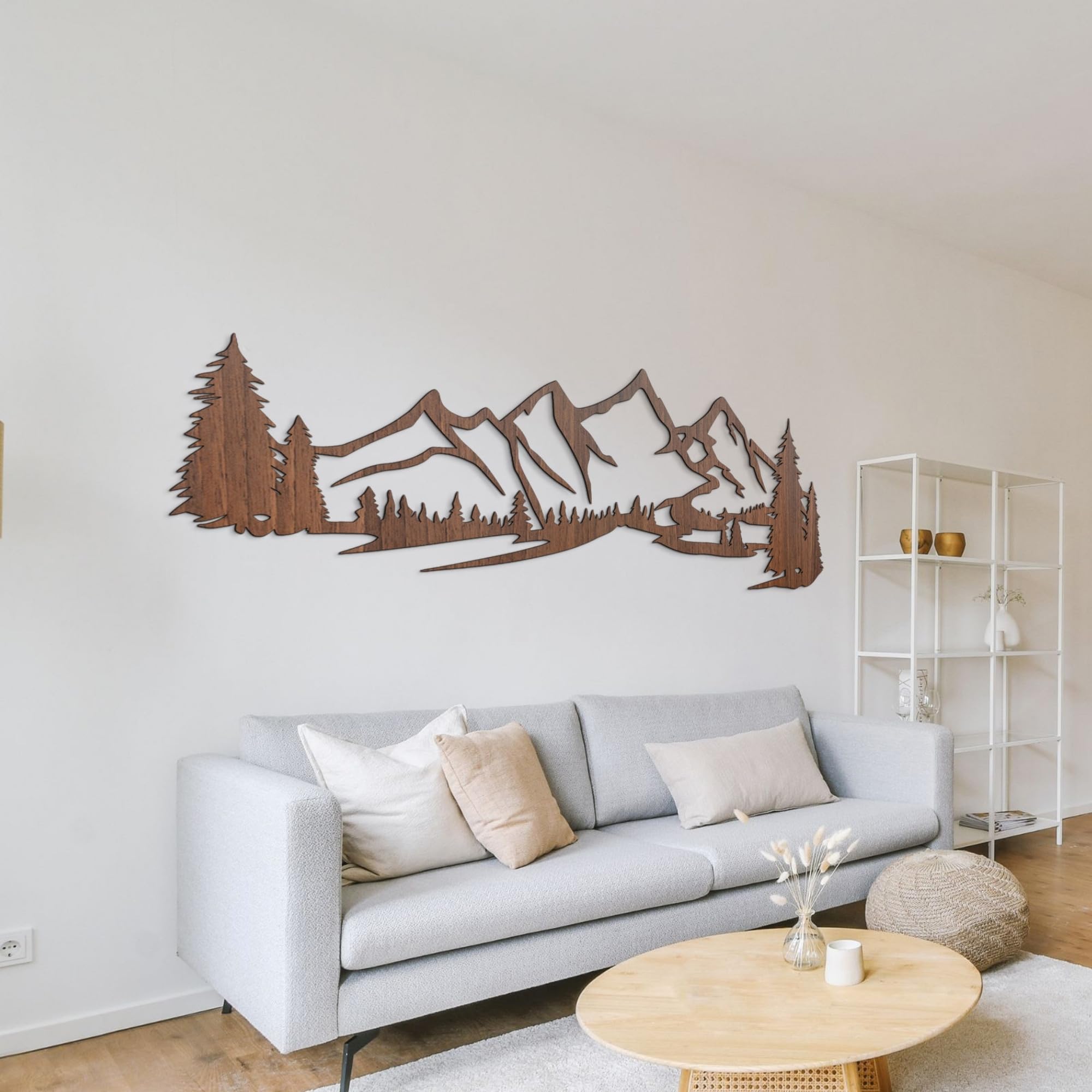 SENTOP HDF0414 Decorazione da parete in legno, Murale Montagne & Foresta, Decorazione in legno naturale per soggiorno, camera da letto e ufficio, arte da parete in rovere, noce, 99 x 33 cm