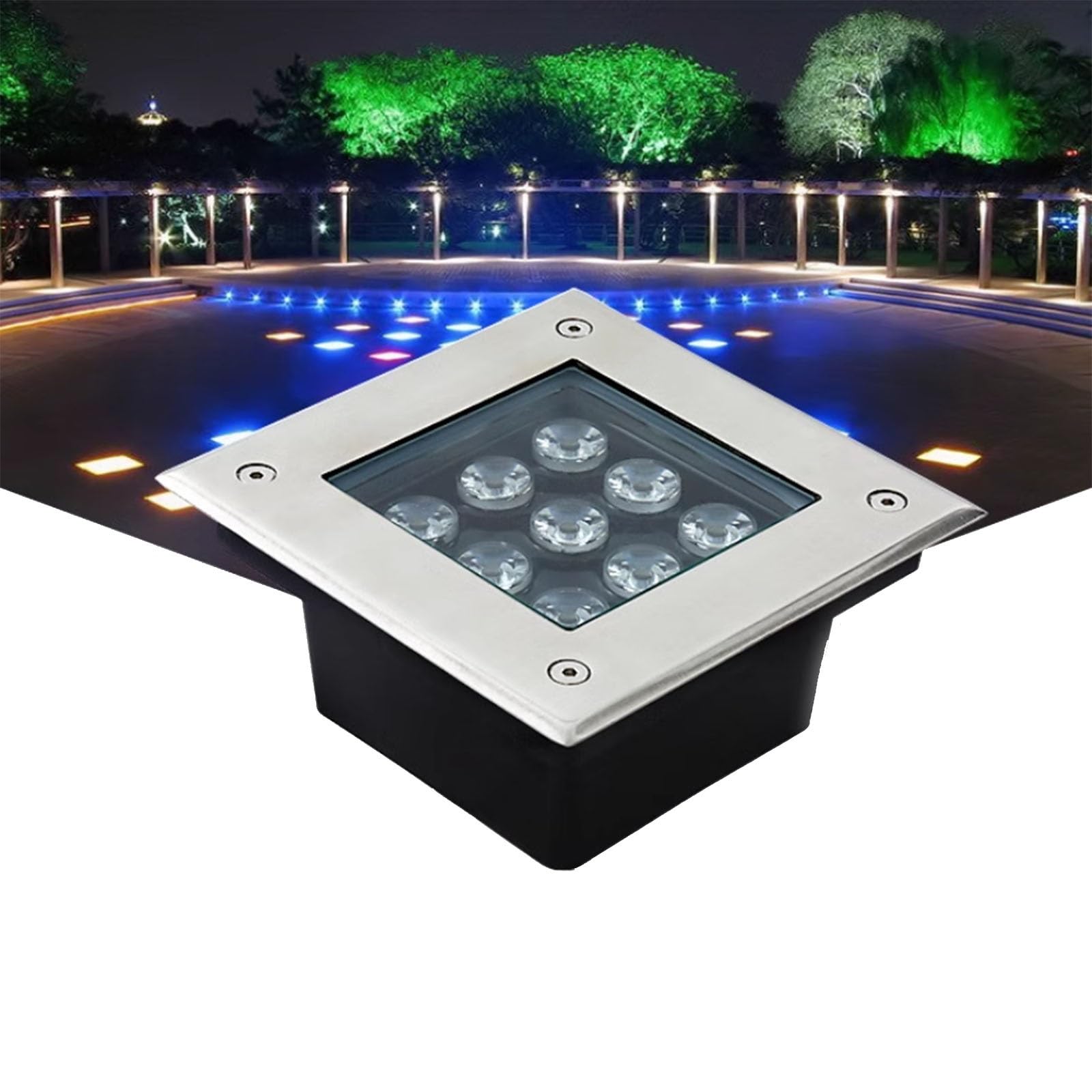 Spot LED d'extérieur étanche IP66 encastrable au sol carré pour paysage d'arbre