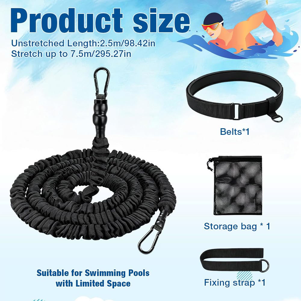 Schwimmgurt für Pool, 2.5-7.5M Einstellbare Schwimmgürtel, Schwimmtrainer mit Gurtband und Verstellbarem Gürtel, Schwimmgürtel Erwachsene Geeignet für Anfänger und Profis fü das Schwimmtraining