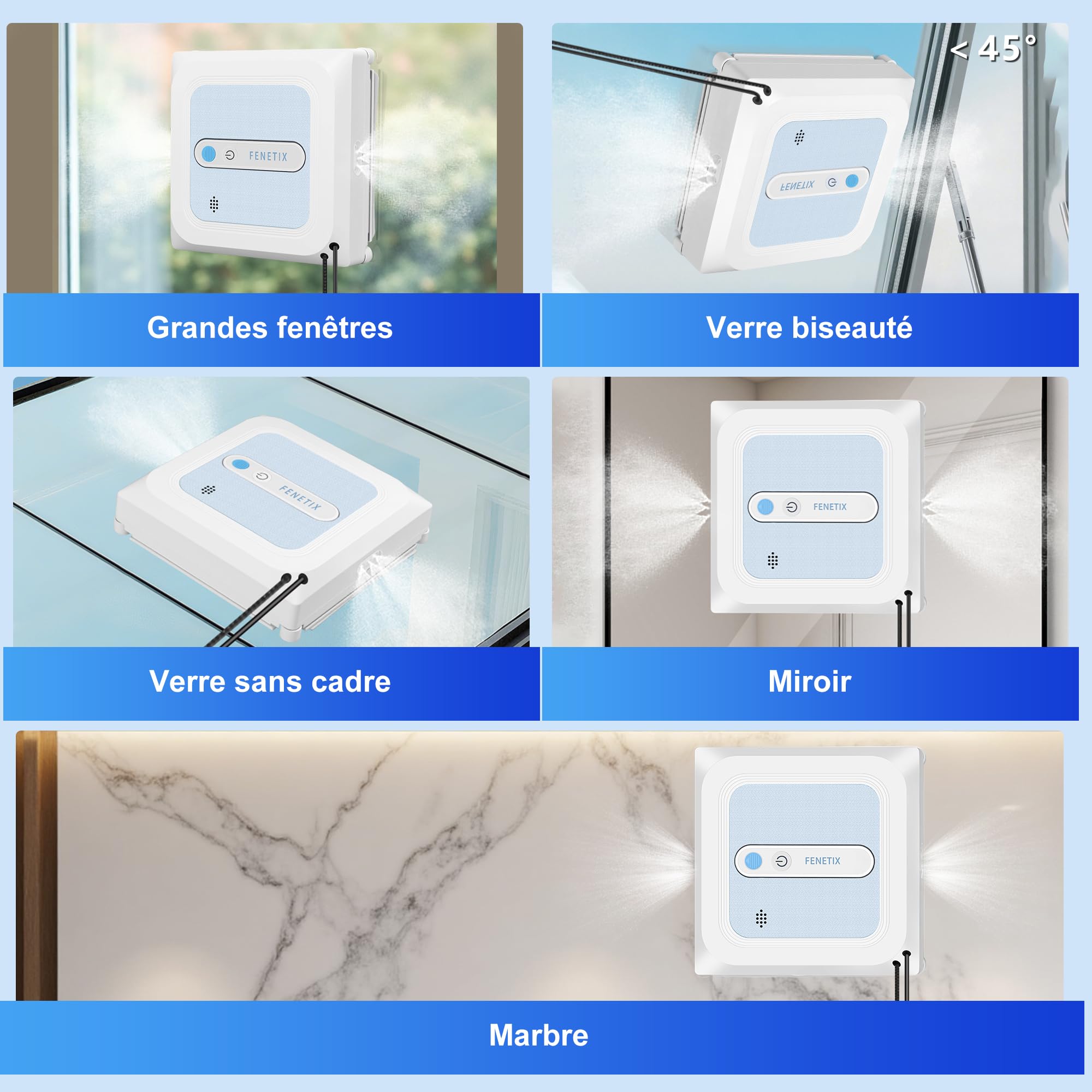 Robot Lave-Vitre Intelligent, Robot de Nettoyage de Vitres avec 6 Buses, Détection des Bords & Planification Intelligente, 6000Pa, Contrôle par App, pour Verre, Miroirs et Carrela (YW757)