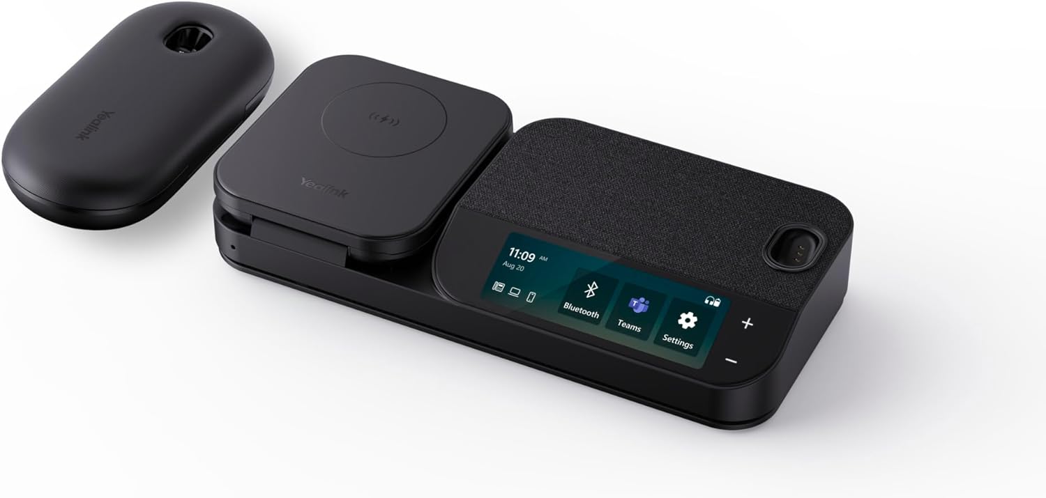 YEALINK BH71 Bluetooth Wireless Mono Headset, BHB710 Workstation w/ 3' Colour Touch screen & Carry Case (+20hrs), Qi Wireless Charging,3 Size Ear Plug