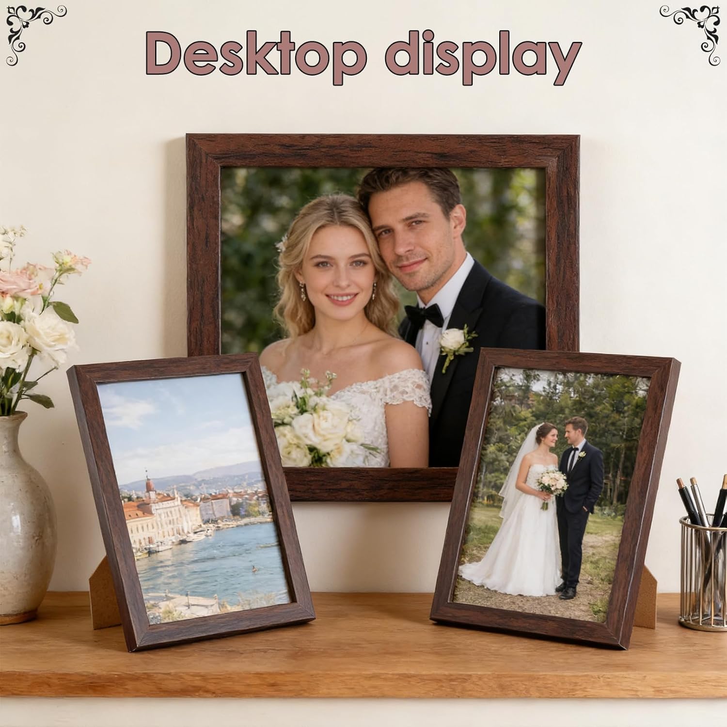 15 Pack Picture Frames Brown, Collage Wall and Tabletop Display, Multi Sizes 3 pcs 8x10, 6 pcs 5x7, 6 pcs 4x6, Gallery Frames for Family Photos