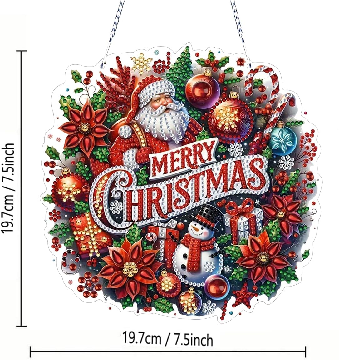Merry Christmas Hanging Diamond Art Kits for Adults, DIY Winter Holiday Special Shape Rhinestone Gem Craft, Santa Claus Snowman Tree Acrylic Diamond Hanging Pendant Ornament Kits for Home Decor
