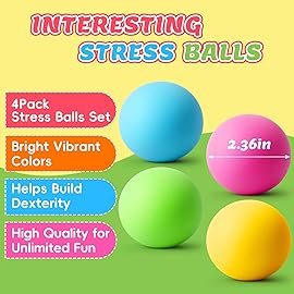 Stress Balls 4 Pack for Adults and Kids, Color Changing Squeeze Toys, Sensory Toys for Kids with Autism, Squishy Fidget Toys for Stress and Anxiety Relief, Prize for Classroom