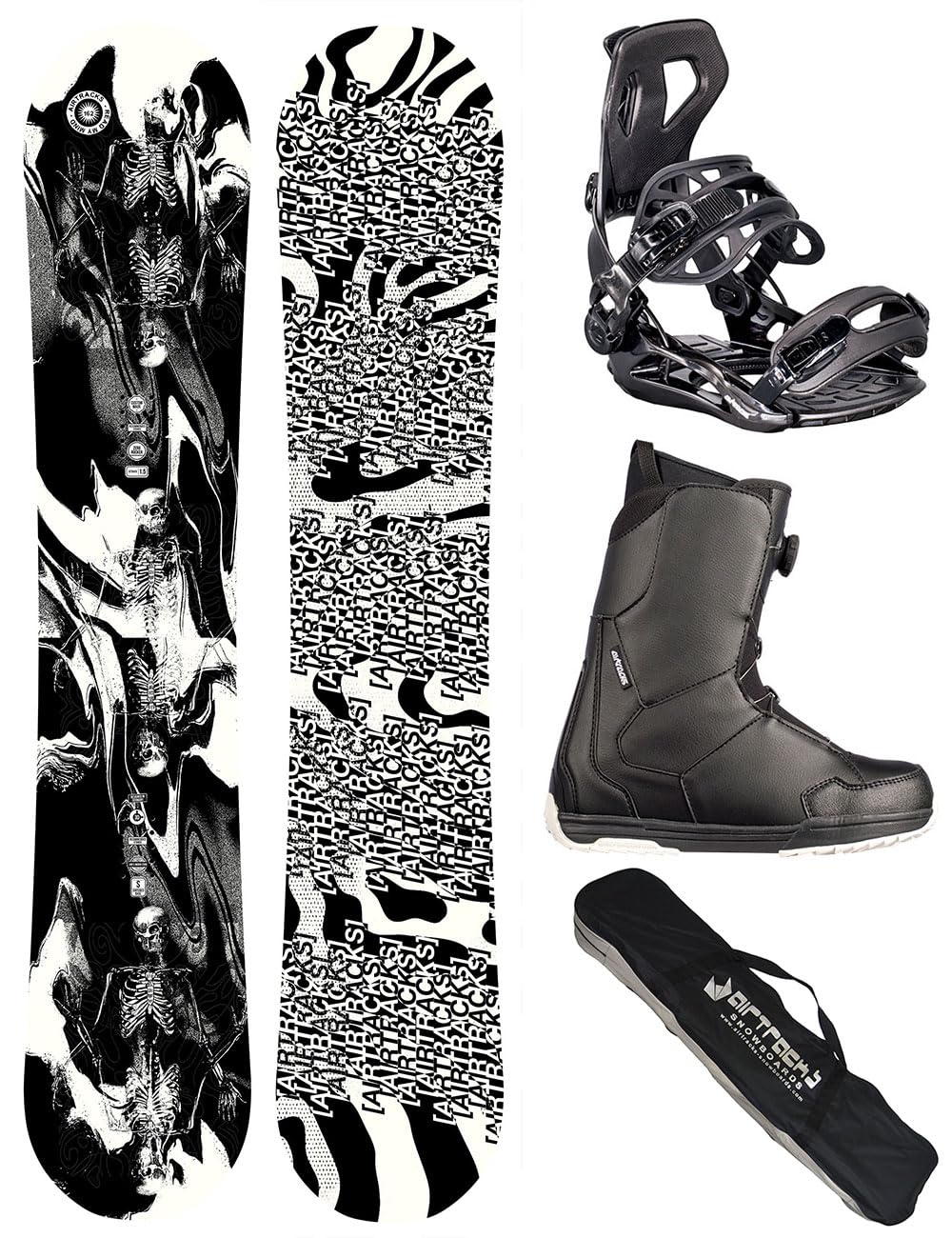 Airtracks Kit de snowboard pour homme Wide Read My Mind Freestyle Freeride 162 - Fixation Master - Bottes souples Master ATOP 43 - SB Bag