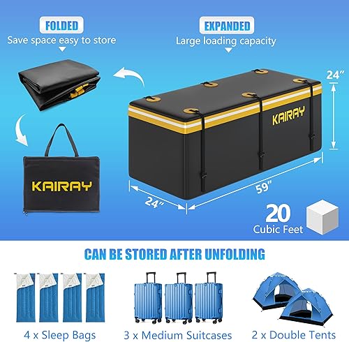 Miniatura 7 de KAIRAY Portaequipajes trasero plegable de 500 libras de 60 x 24 x 14.4 pulgadas, para receptor de 2 pulgadas para automóvil, SUV, camping, viajes,