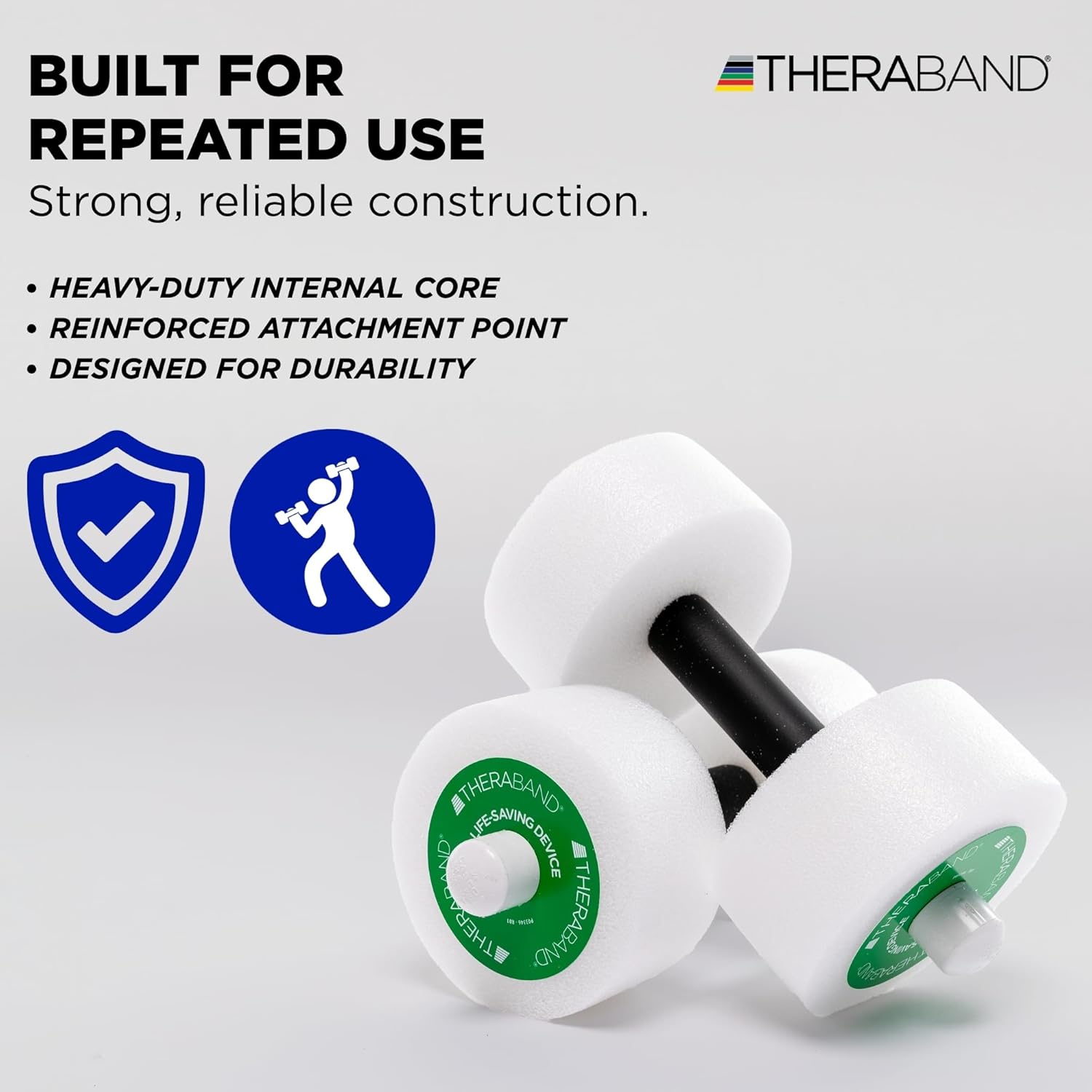 THERABAND Water Weights, Aquatic Dumbbells for Pool Fitness, 2 Foam Weights with Padded Grip for Water Aerobics, Therapy, Workouts, Pool Exercise Equipment, Aqua Training, Green, Medium, Intermediate