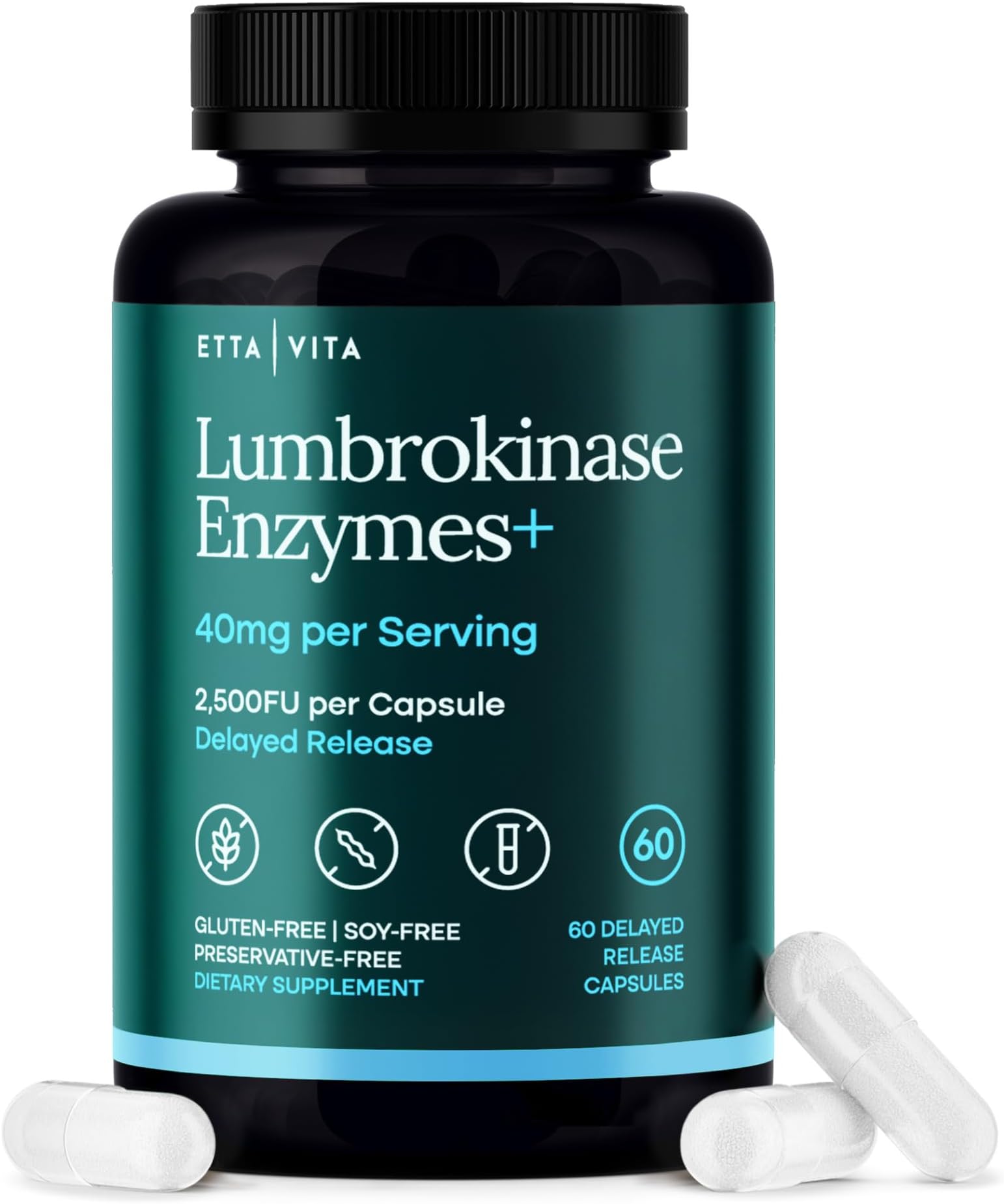 Lumbrokinase Supplement 40mg/Serving (Max Activity - 800,000 Units) 60Ct