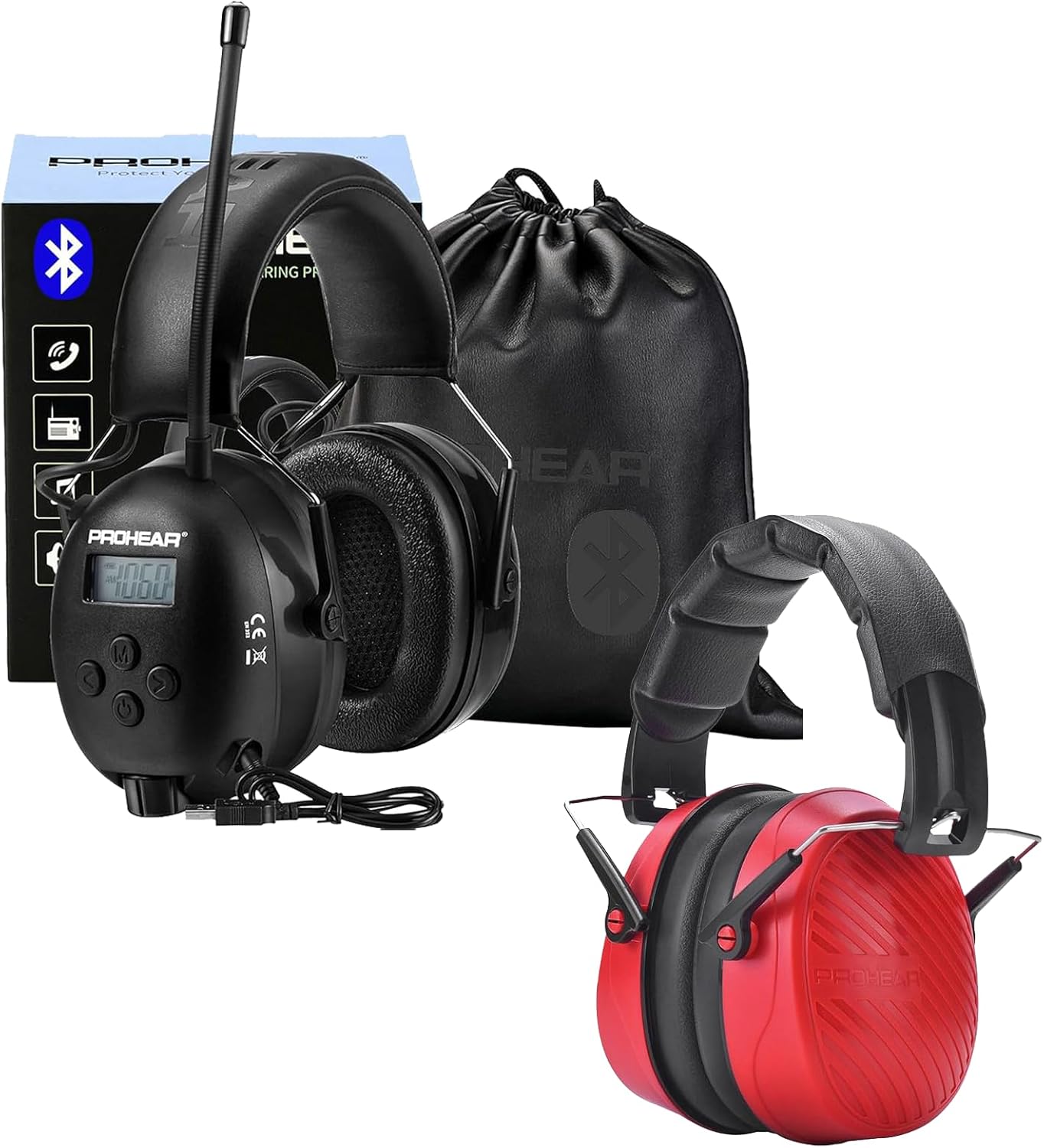 PROHEAR 033 Upgraded Bluetooth Hearing Protection 038 Ear Protection Safety Earmuffs for Mowing, 28dB Noise Reduction