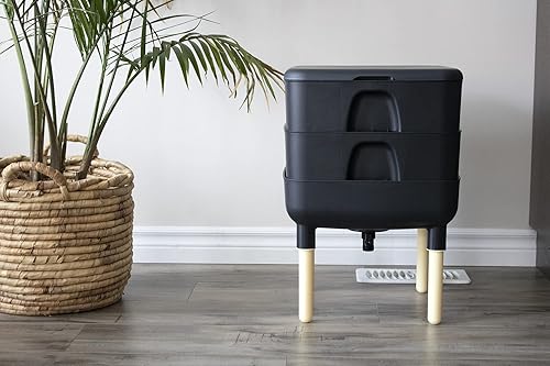 Miniatura 6 de FCMP Outdoor - The Essential Living Composter, contenedor de 2 bandejas para vermicompostador de gusanos (HF-LC4000v2-BLK) negro