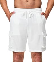 Pantalones Cortos Cargo de Lino Bermudas Casuales Shorts para Hombre Verano Playa con Bolsillo