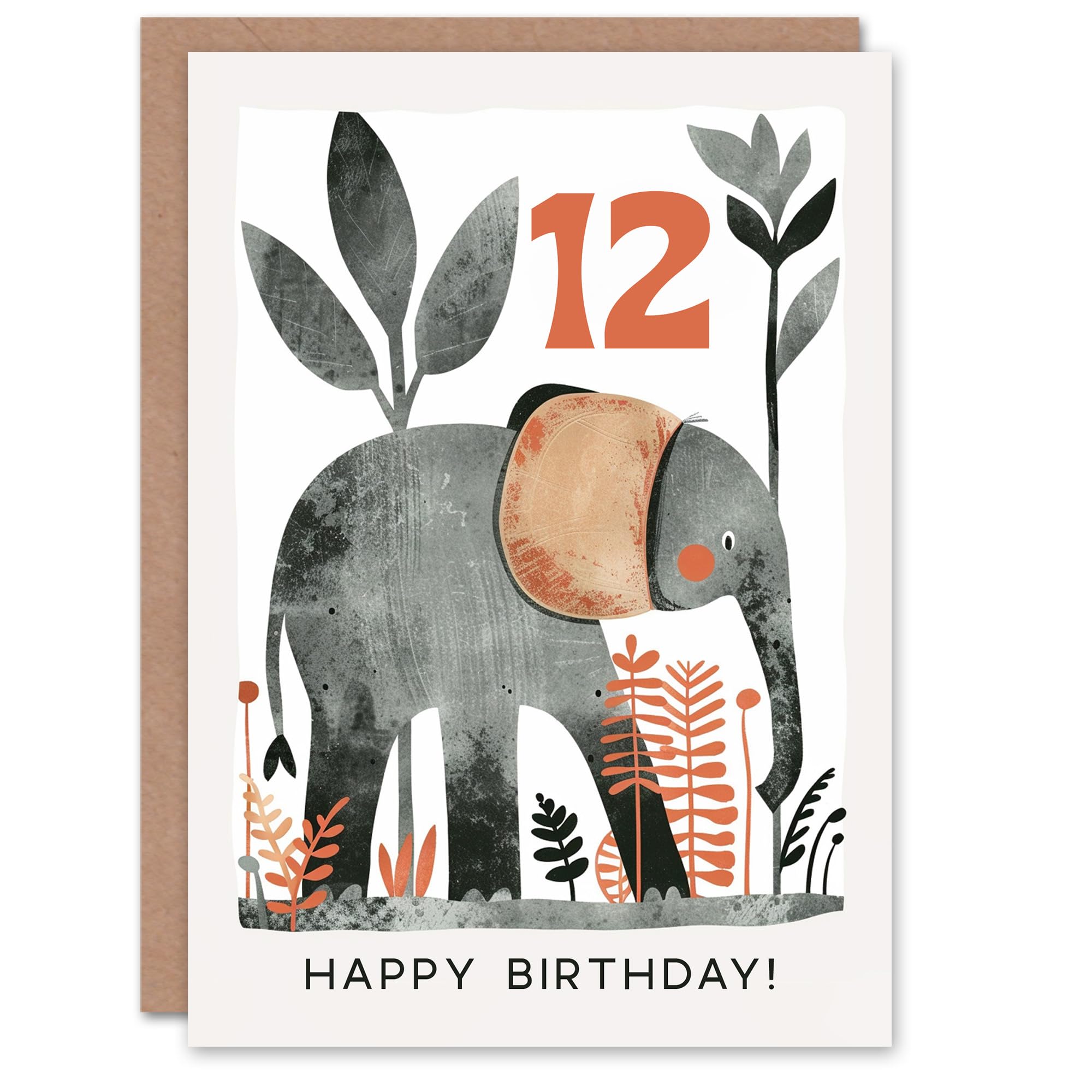 Artery8 Birthday Card Elephant Safari Nature Animal Cartoon Cute 12th 12 Year Old For Child Kids Son Daughter Greeting Card