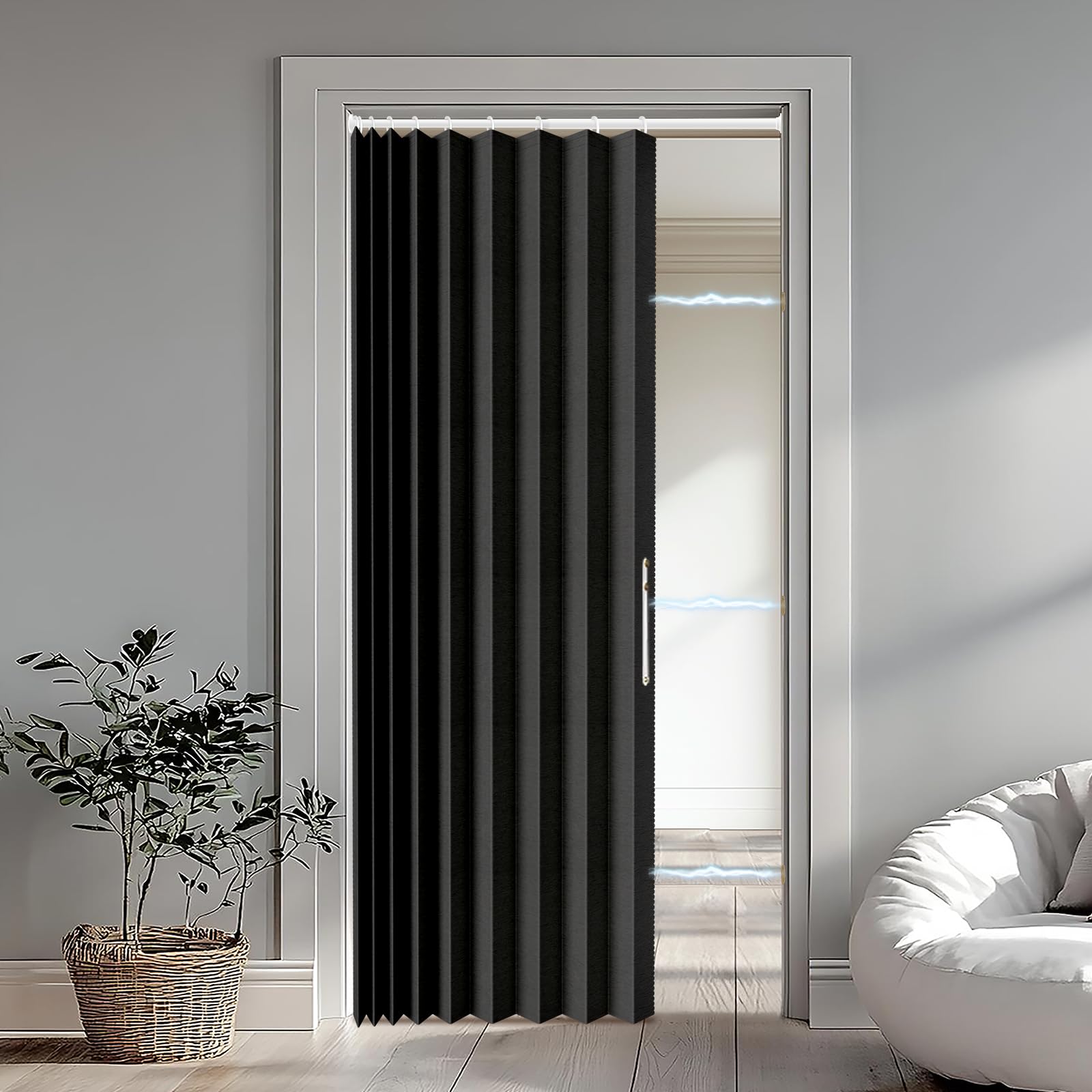 Accordion Door Curtain Set - 100% Blackout, with Curtain Rod Included, for Bedroom Privacy Protection (Black-43 W x 78" L+Rod)