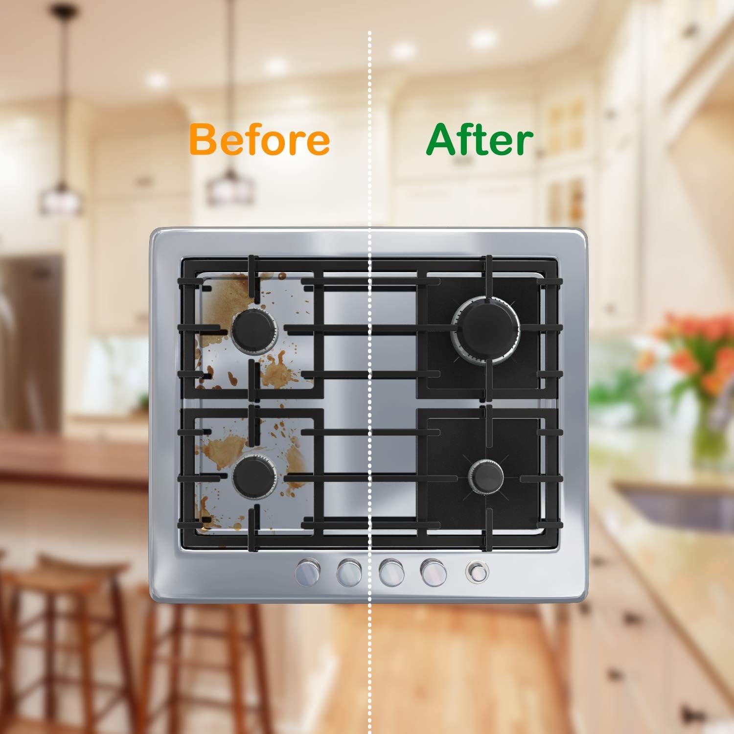 Stove Burner Covers - Gas Stove Protectors Black 0.2mm Double Thickness, Reusable, Non-Stick, Fast Clean Liners for Kitchen/Cooking. Stove top Covers Gas Burners Size 10.6" x 10.6" BPA Free (12)