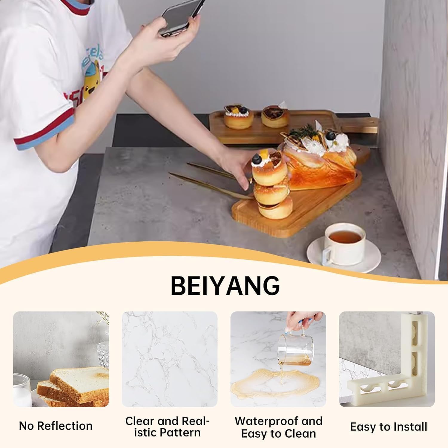 BEIYANG 2 PCS Photo Backdrop Boards with 2 PCS Brackets for Flat Lay or Food Photography Background