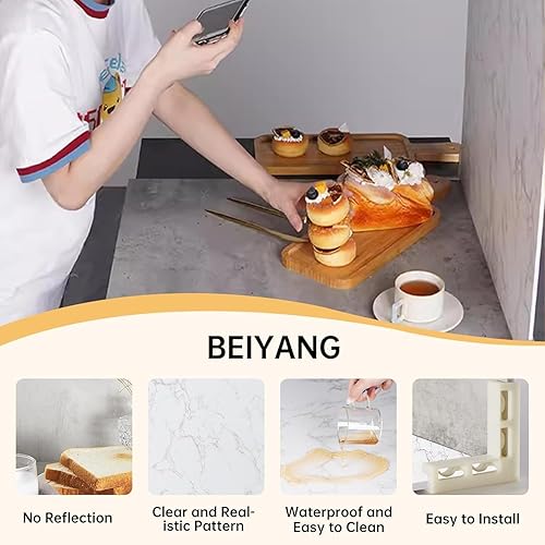 Miniatura 2 de BEIYANG Fondo de fotografía de doble cara de 2 piezas, superficie de fondo de fotografía de cemento de mármol de 16 x 16 pulgadas, tablero de fotos