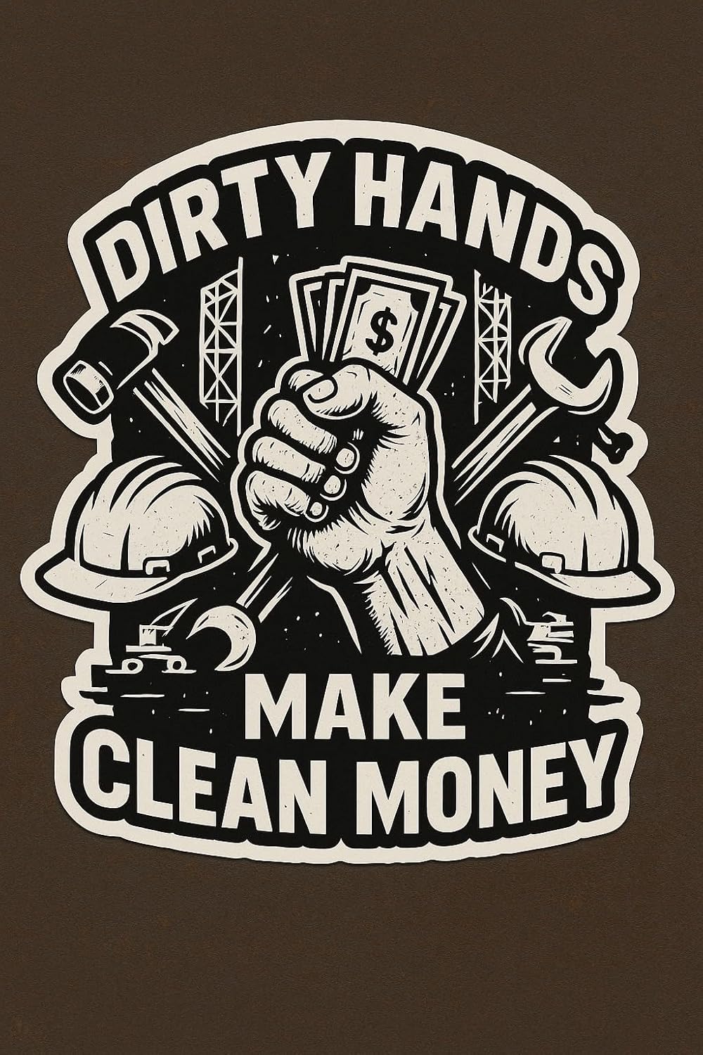 Dirty Hands Make Clean Money Sticker, 2.5 in (3pcs) or 5 in (1 pcs) - Hard Hat Stickers, Mechanic, Laborer, Welder, Worker Helmet Decals, Construction Decal (B, 5in)