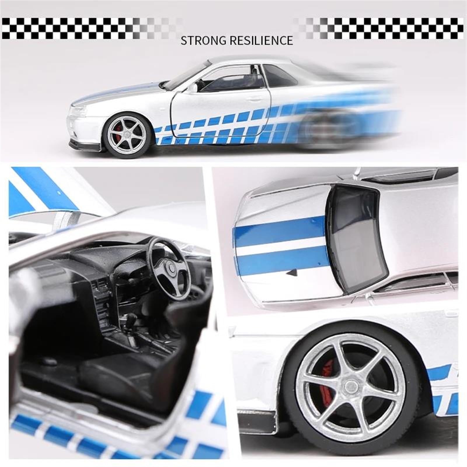 Skala Gotowy Model Samochodu 1:32 Dla Nissan Skyline Ares GTR R34 Sports Diecasts Metalowy Model Samochodu Wysoka Symulacja Wyciągnij Samochód Miniaturowa Replika Samochodu (Kolor: Czarny