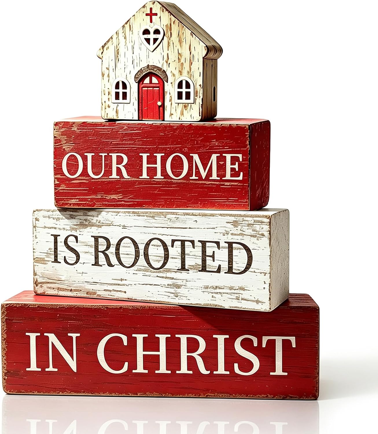 4 Pcs Farmhouse Table Decoration Home Sweet Decor,Heart | This is Us Home Rustic Heart Boat Home Sweet Home Bless Block Sign Gift for Kitchen Table Kitchen Shelf