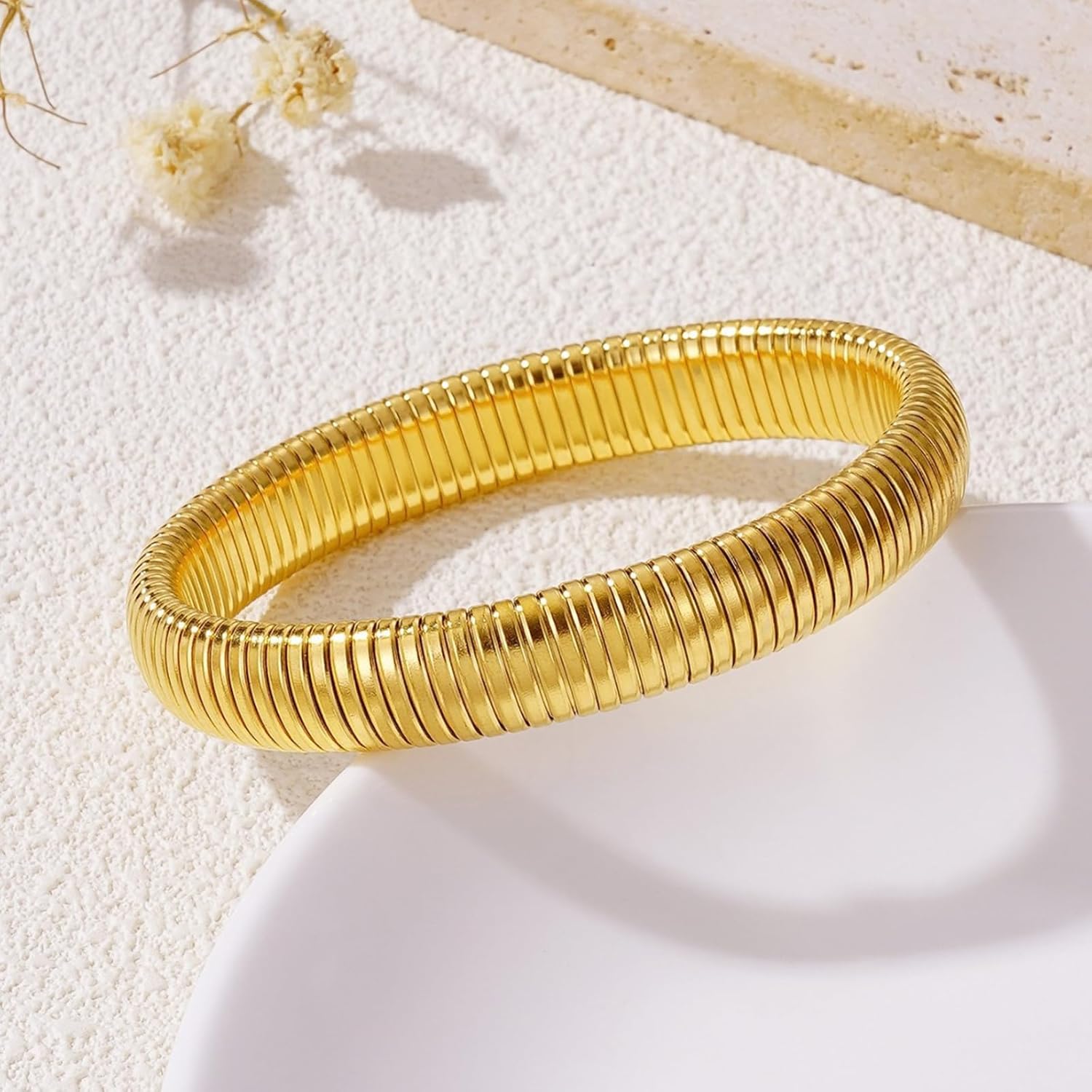 Gold Bangle Bracelets for Women Chunky Bangles Bracelets 18K Gold Plated Stainless Steel Snake Chain Bracelets Flexible Wide Wristband Bracelets Stack - Image 5