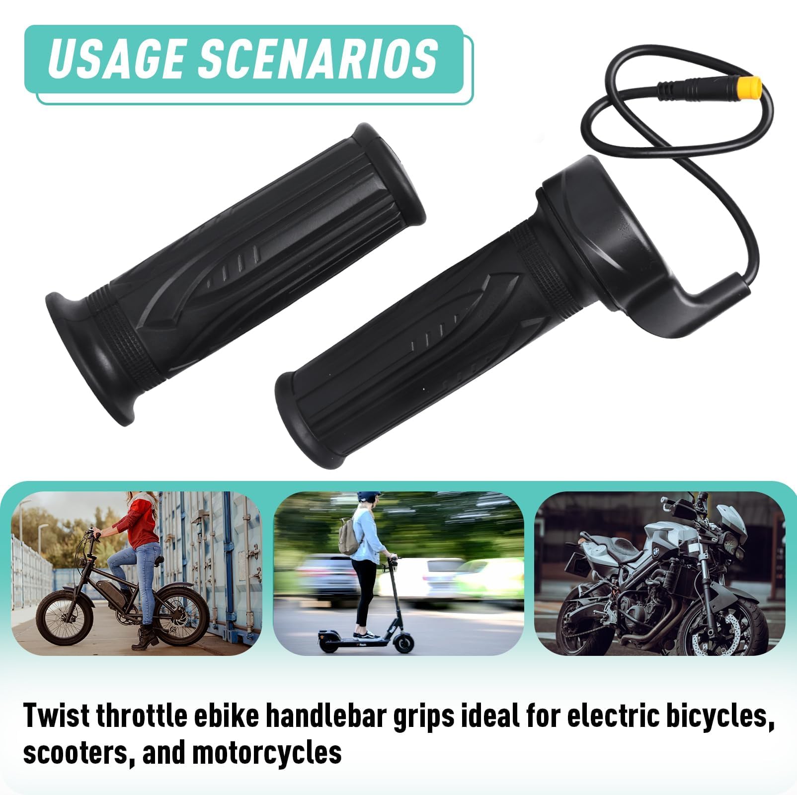 20X Full Twist Throttle Grip for Ebike 12V-72V Twist Throttle Electric Bike Mountain Bike Scooter with Waterproof Connector — view 7