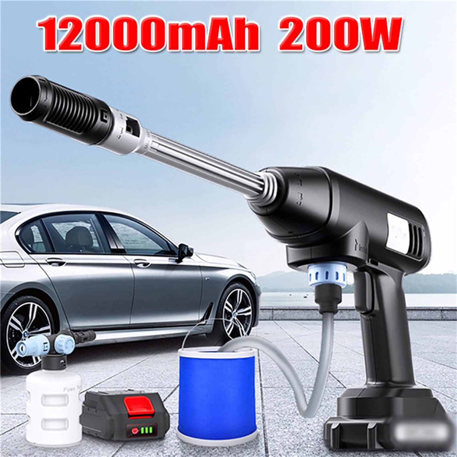 Oczyszczarka wysokiego ciśnienia, 12000 mAh 30Bar 600W wysokiego ciśnienia samochodowego pistoletu w sprayu Bezprzewodowa przenośna pralka generator Wysokie ciśnienia z akumulatorem
