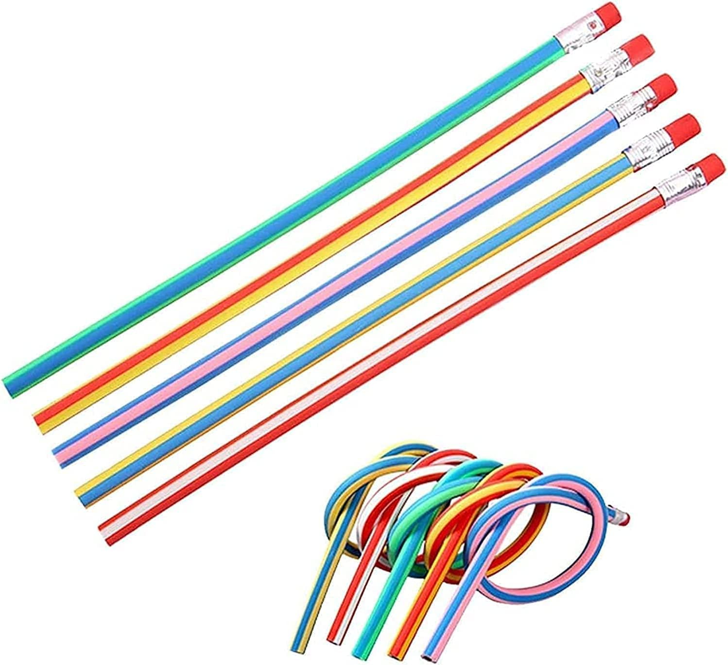 โ Flexible Bendable Pencils, 40pcs Magic Bend Pencils Striped Bendy Pencil with Erasers Classroom Rewards Gifts Back to School Gifts for Students Kids Childs