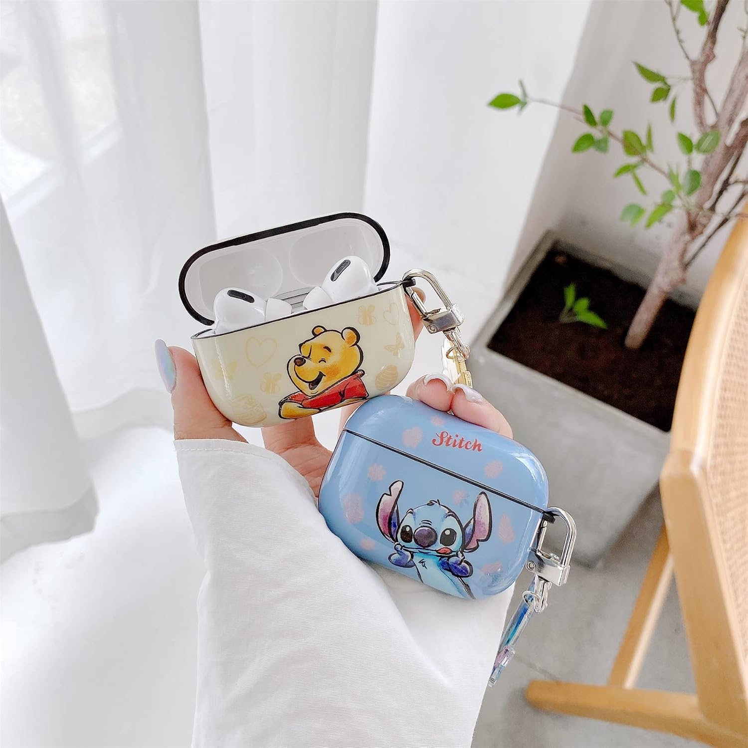 Soft TPU Blue Stitch Case with Charm and Keychain for Apple AirPods Pro AirPodsPro 2019 Model Funny Face Cute Lovely Adorable Kawaii Girls Kids Women