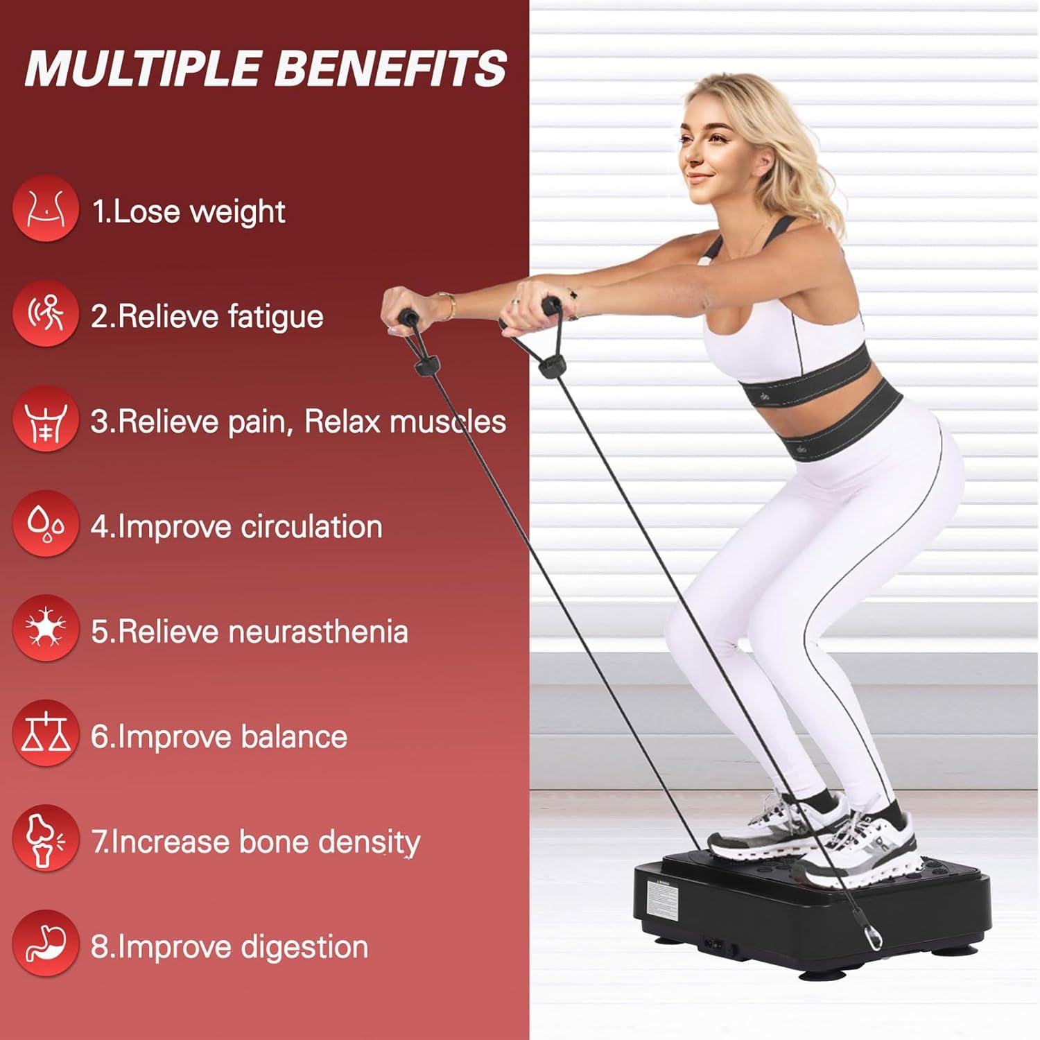 Whole Body Vibration Shake Plate Exercise Machine, 10 Modes Power Plate Vibration Platform with Resistance Bands for Full Body Workout, 500lbs Capacity