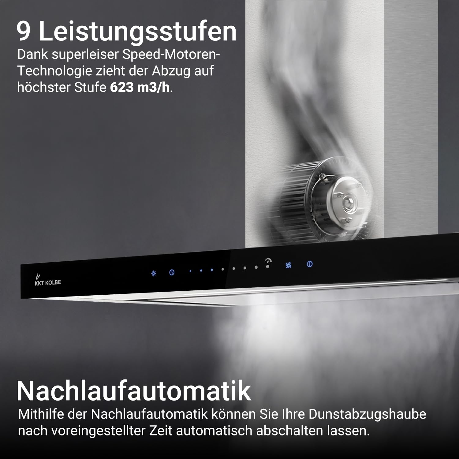 KKT KOLBE Dunstabzugshaube 60 cm Edelstahl schwarzes Glas WLAN FLAT6006ED