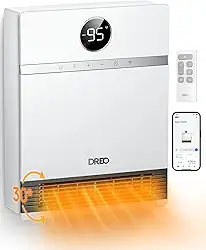 Dreo Smart - Aquecedor de parede IP24 de fácil montagem PTC para uso interno, oscilação de 30°, termostato ajustável, controlo remoto, funciona com Alexa, temporizador de 24 horas, aquecedor